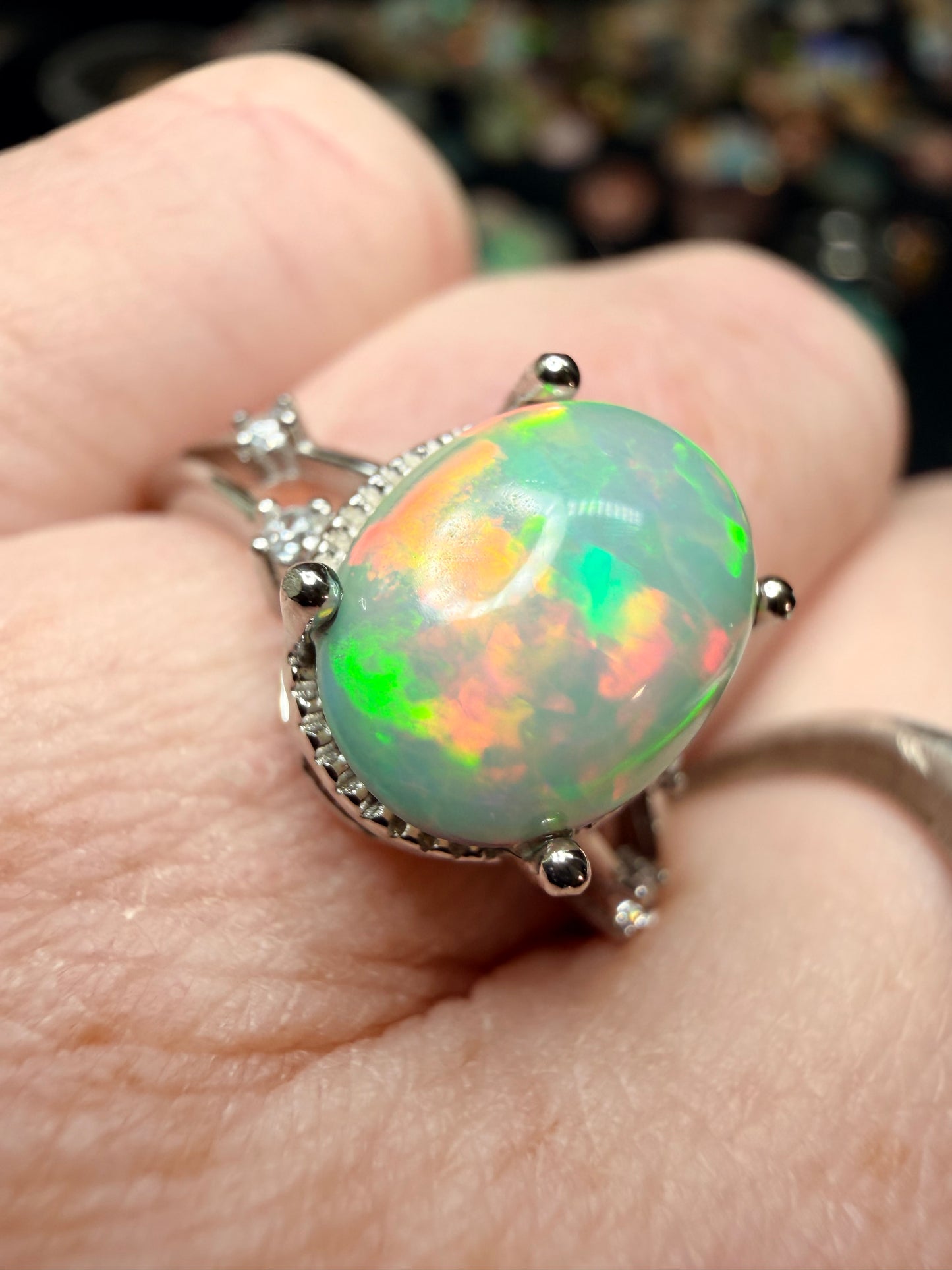2.6 carat Ethiopian opal adjustable ring in sterling silver