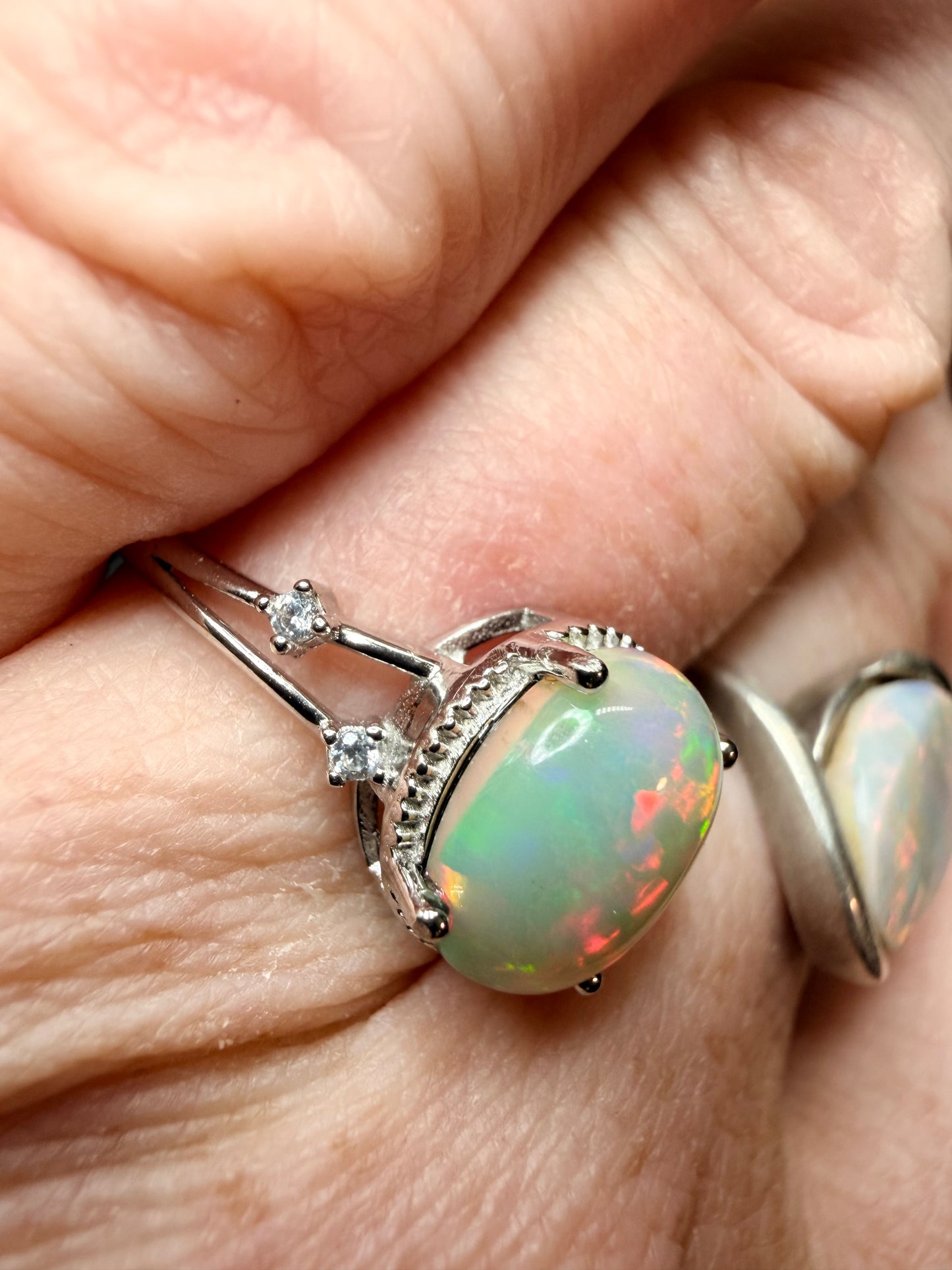 2.6 carat Ethiopian opal adjustable ring in sterling silver