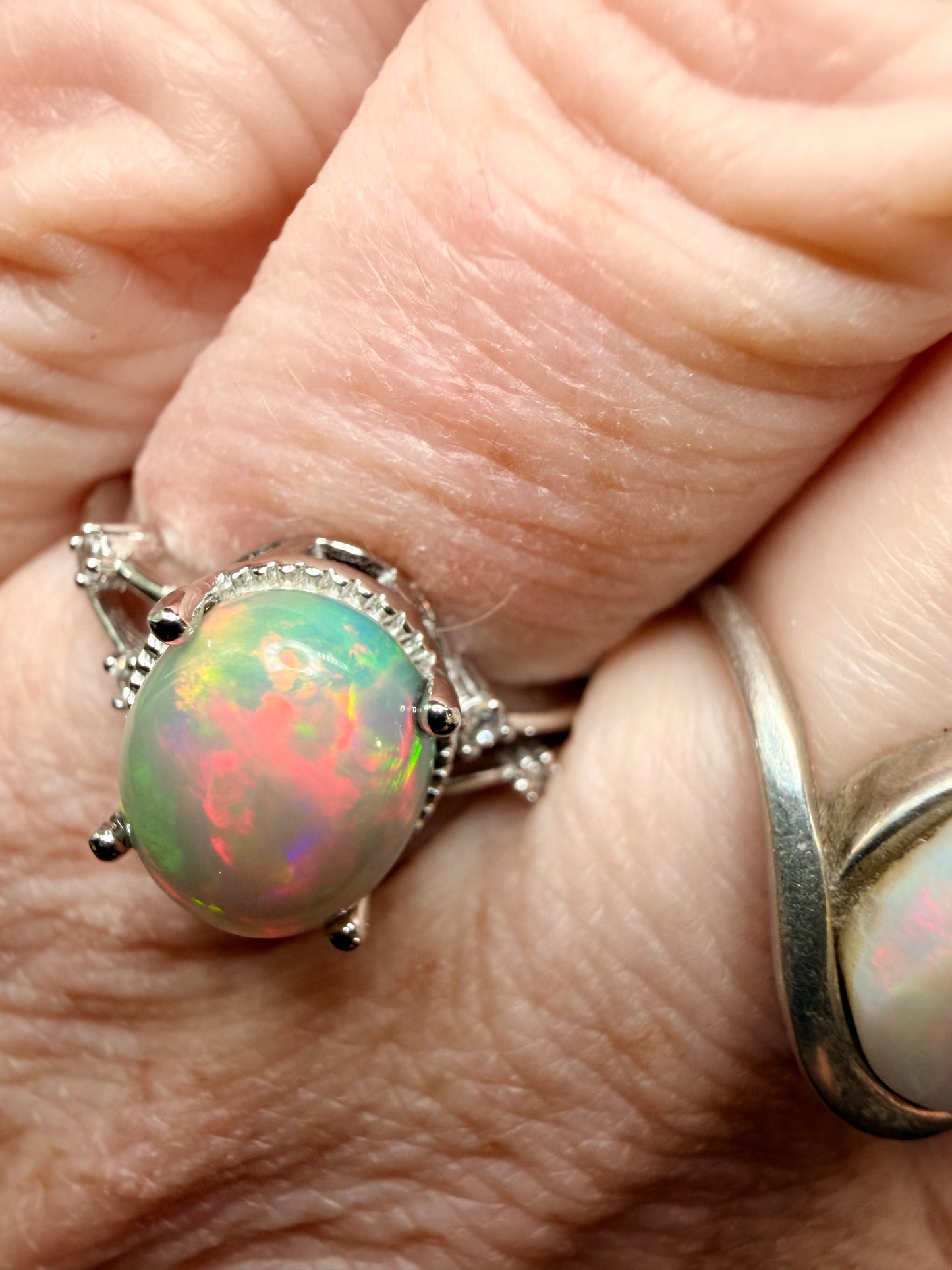 2.6 carat Ethiopian opal adjustable ring in sterling silver