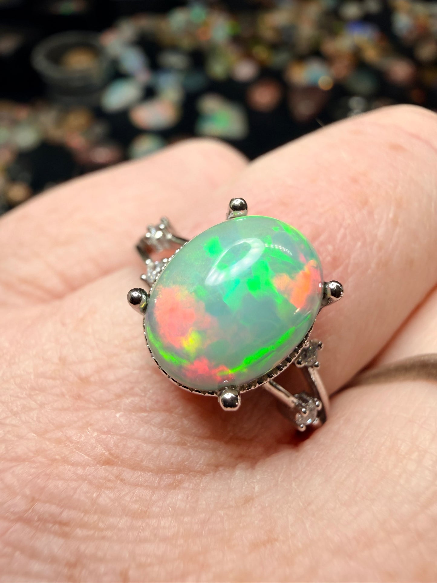 2.6 carat Ethiopian opal adjustable ring in sterling silver