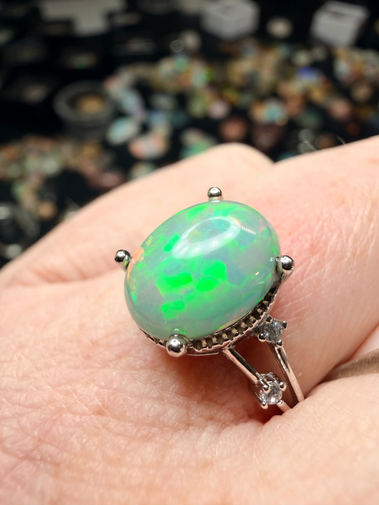 2.6 carat Ethiopian opal adjustable ring in sterling silver