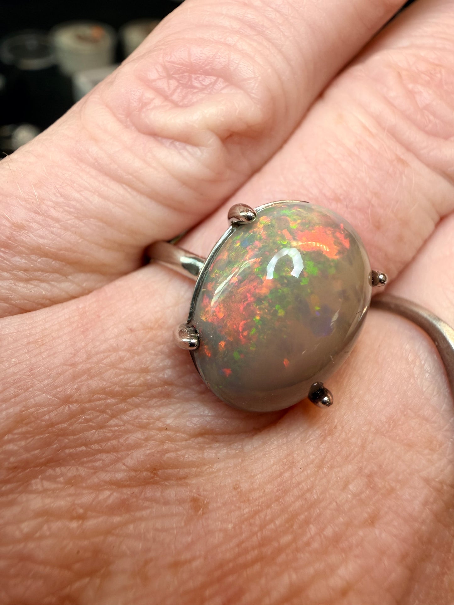4.45 carats natural chocolate Ethiopian opal adjustable ring