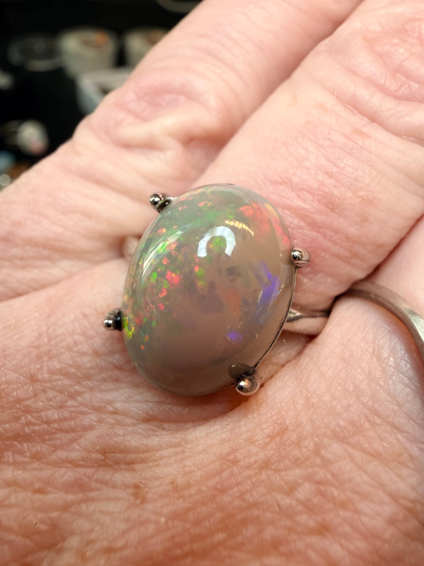 4.45 carats natural chocolate Ethiopian opal adjustable ring