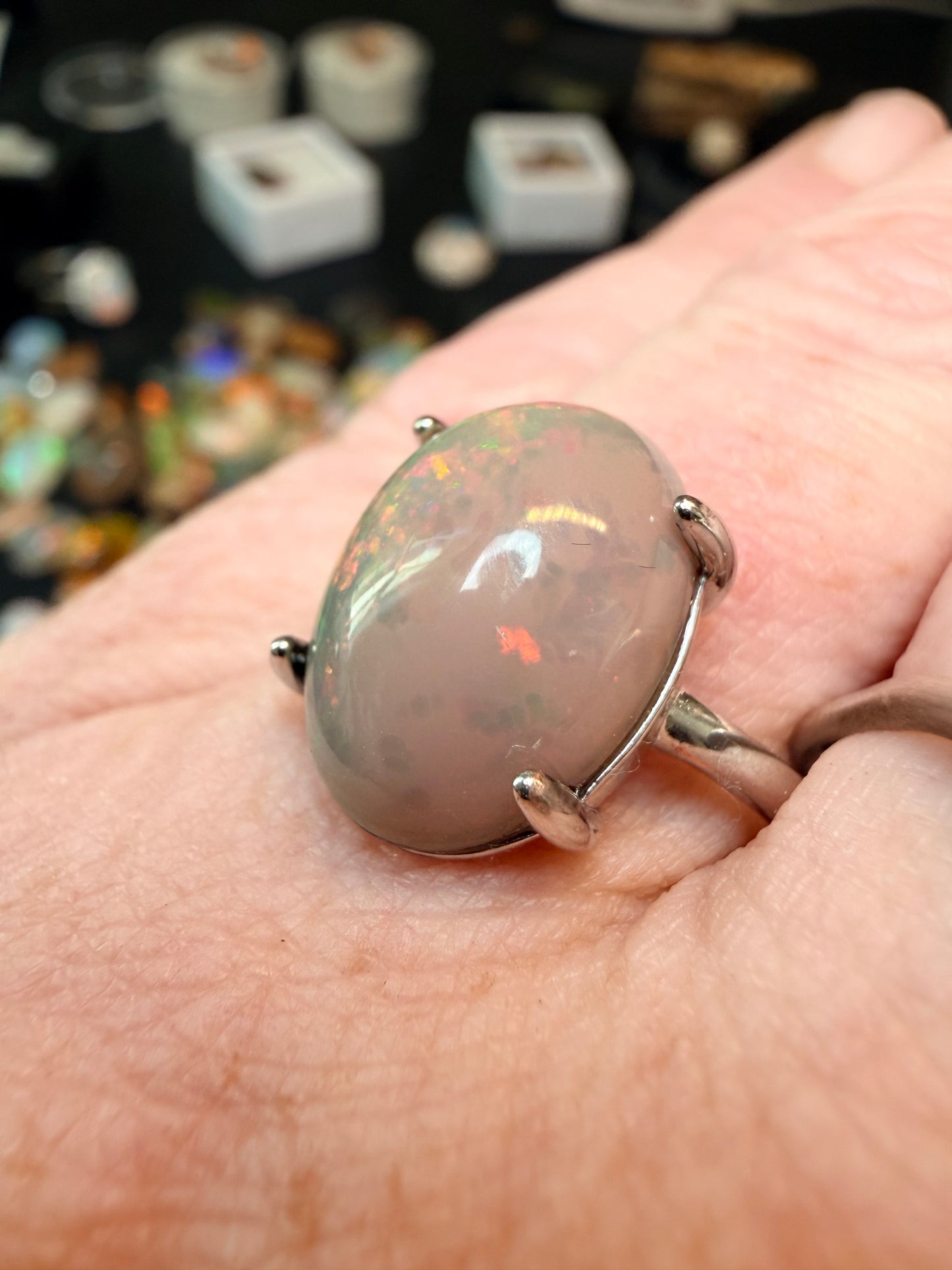 4.45 carats natural chocolate Ethiopian opal adjustable ring