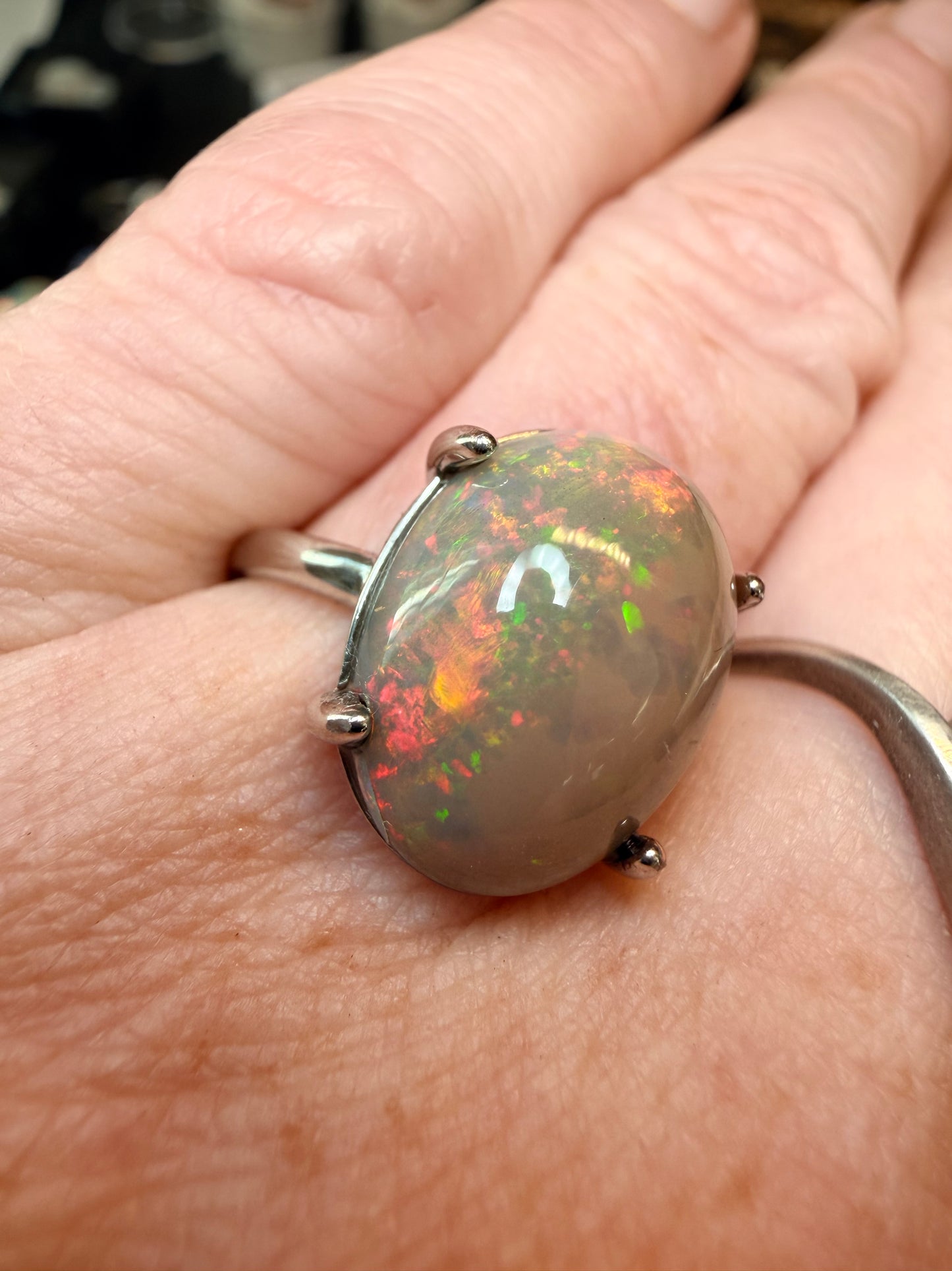 4.45 carats natural chocolate Ethiopian opal adjustable ring
