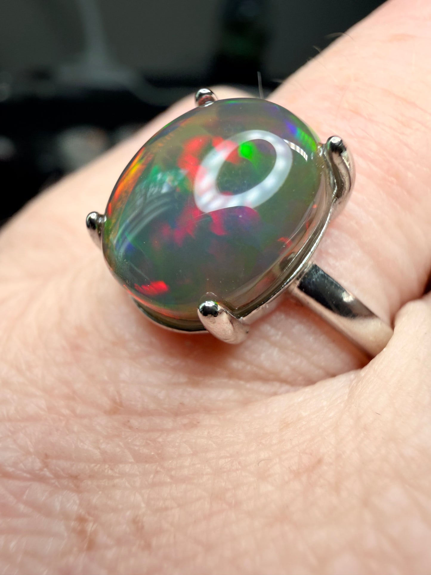 3.4 carat all natural black Ethiopian opal adjustable ring