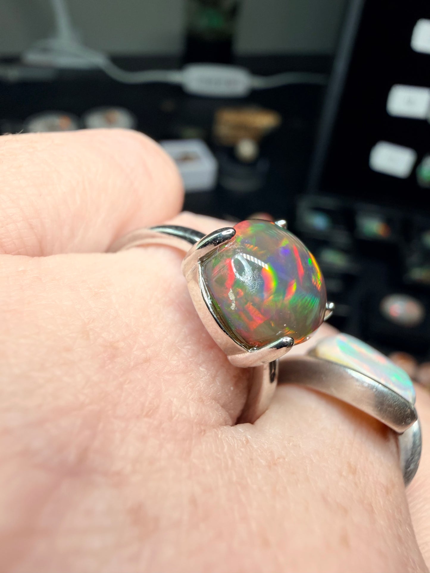 3.4 carat all natural black Ethiopian opal adjustable ring