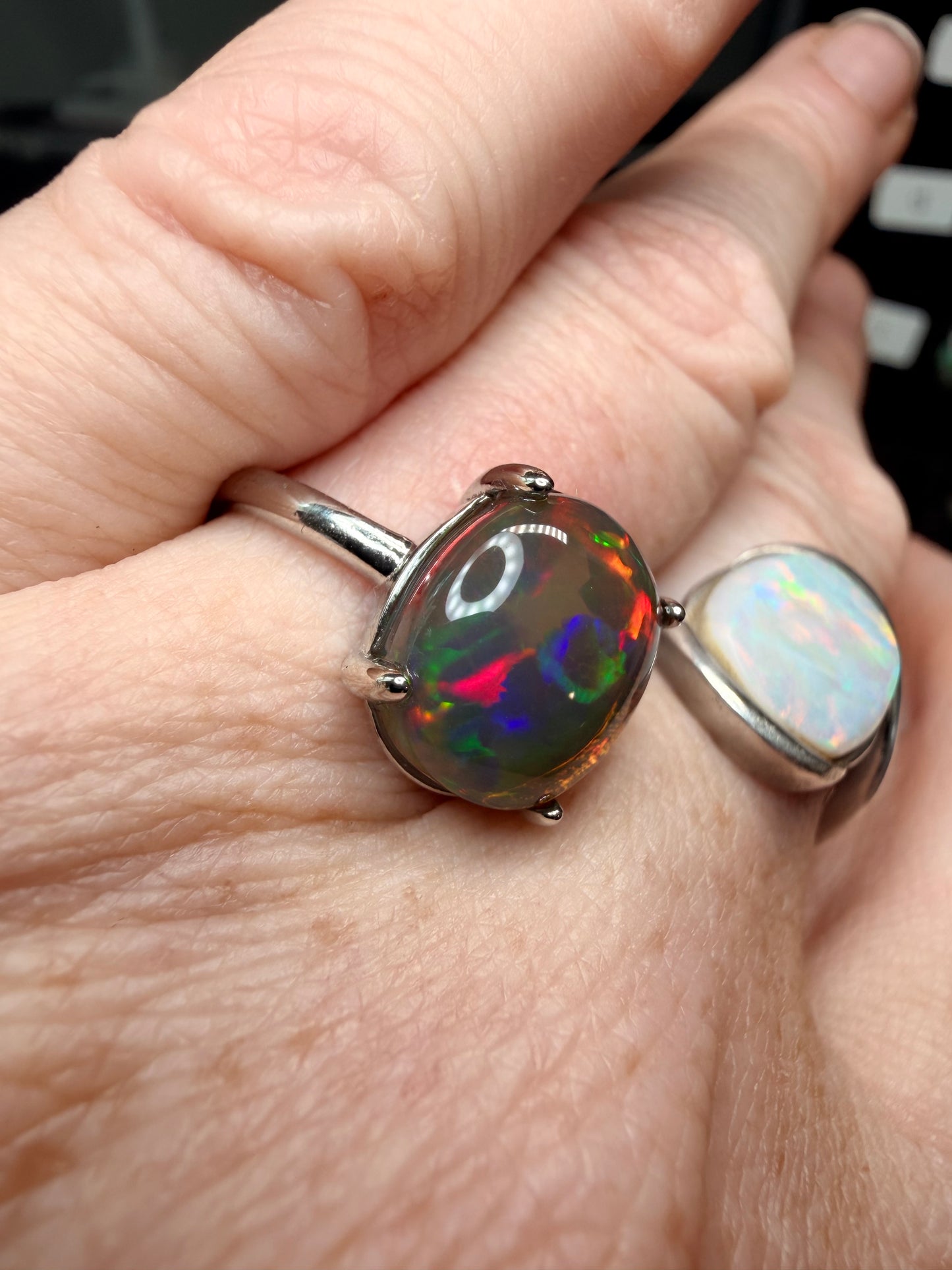 3.4 carat all natural black Ethiopian opal adjustable ring