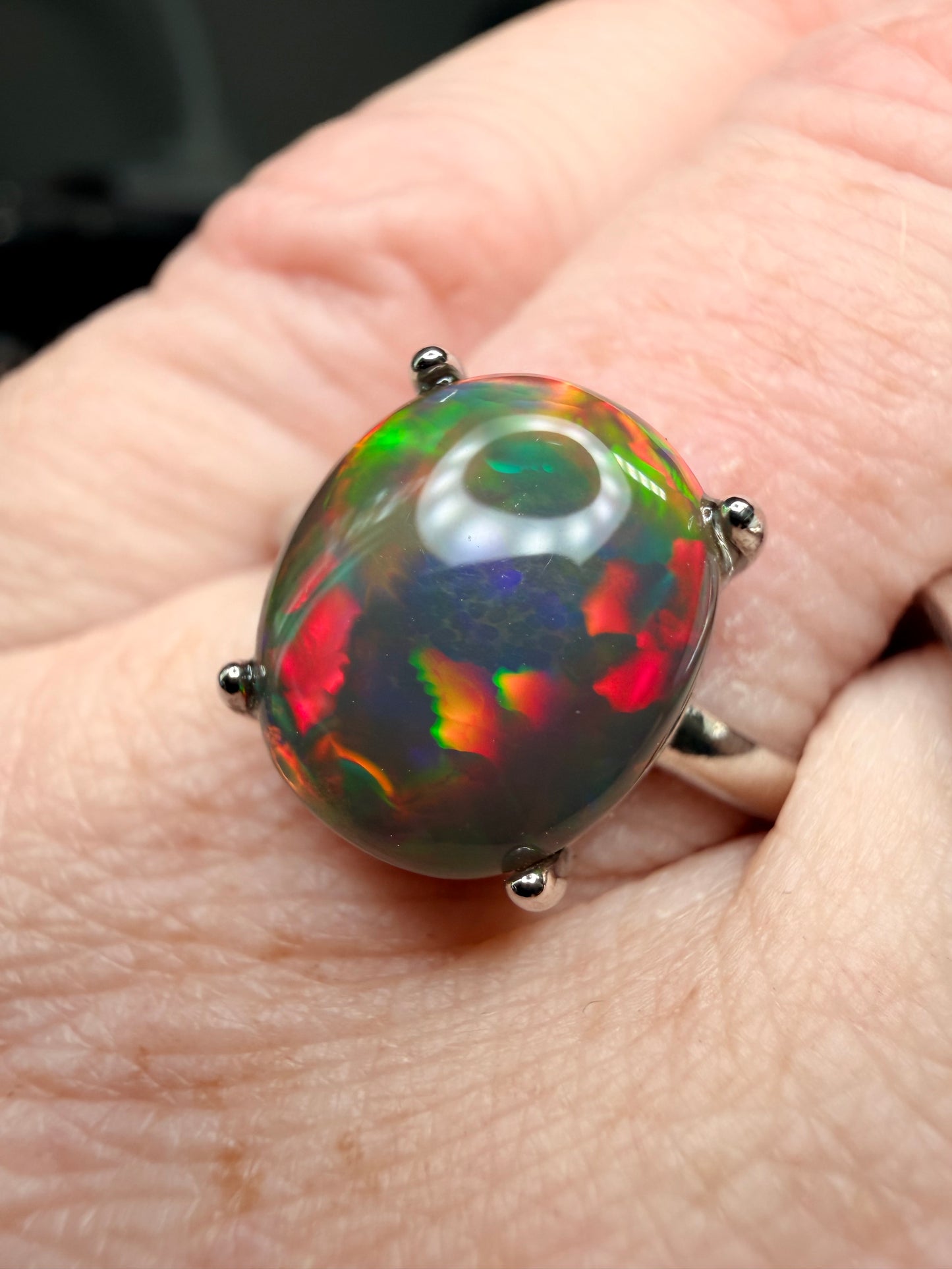 3.4 carat all natural black Ethiopian opal adjustable ring