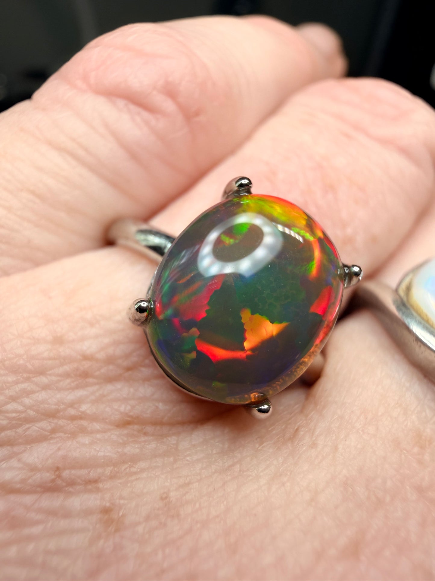 3.4 carat all natural black Ethiopian opal adjustable ring