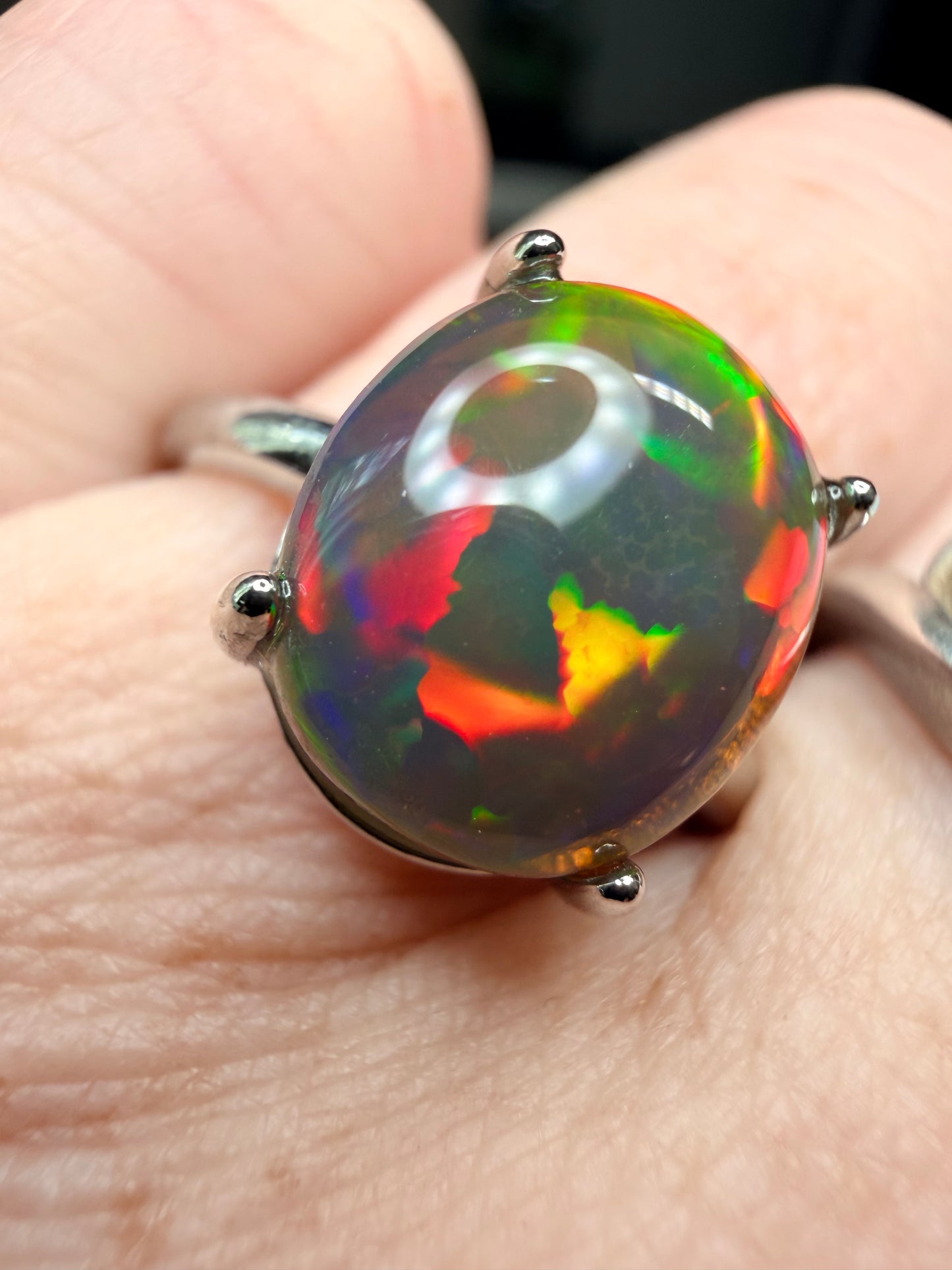 3.4 carat all natural black Ethiopian opal adjustable ring