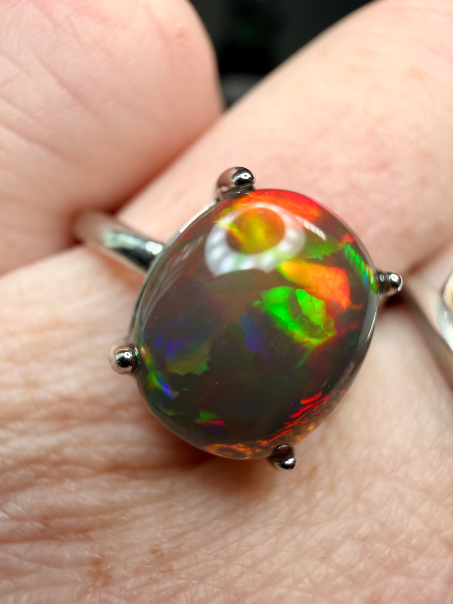 3.4 carat all natural black Ethiopian opal adjustable ring