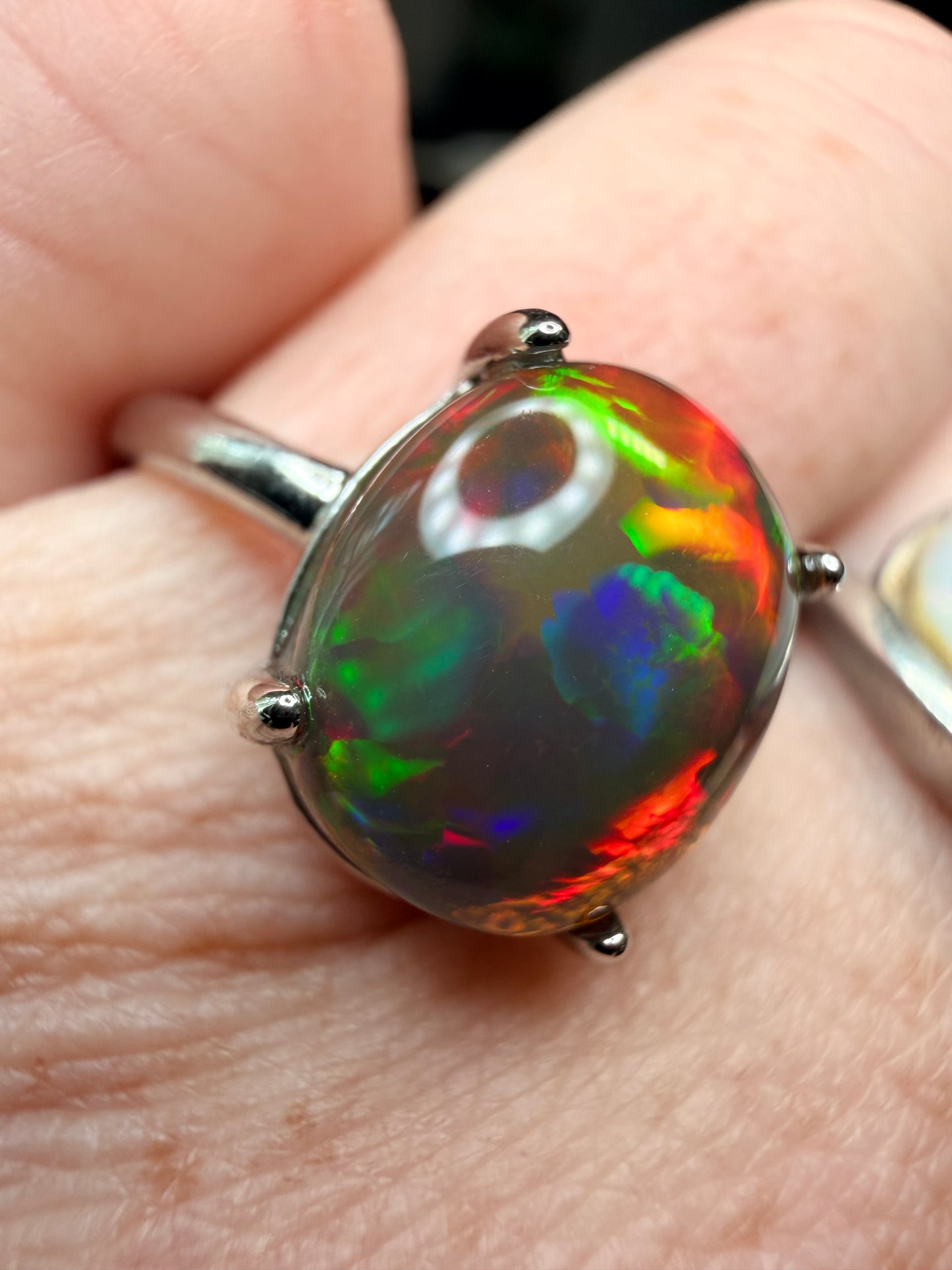 3.4 carat all natural black Ethiopian opal adjustable ring