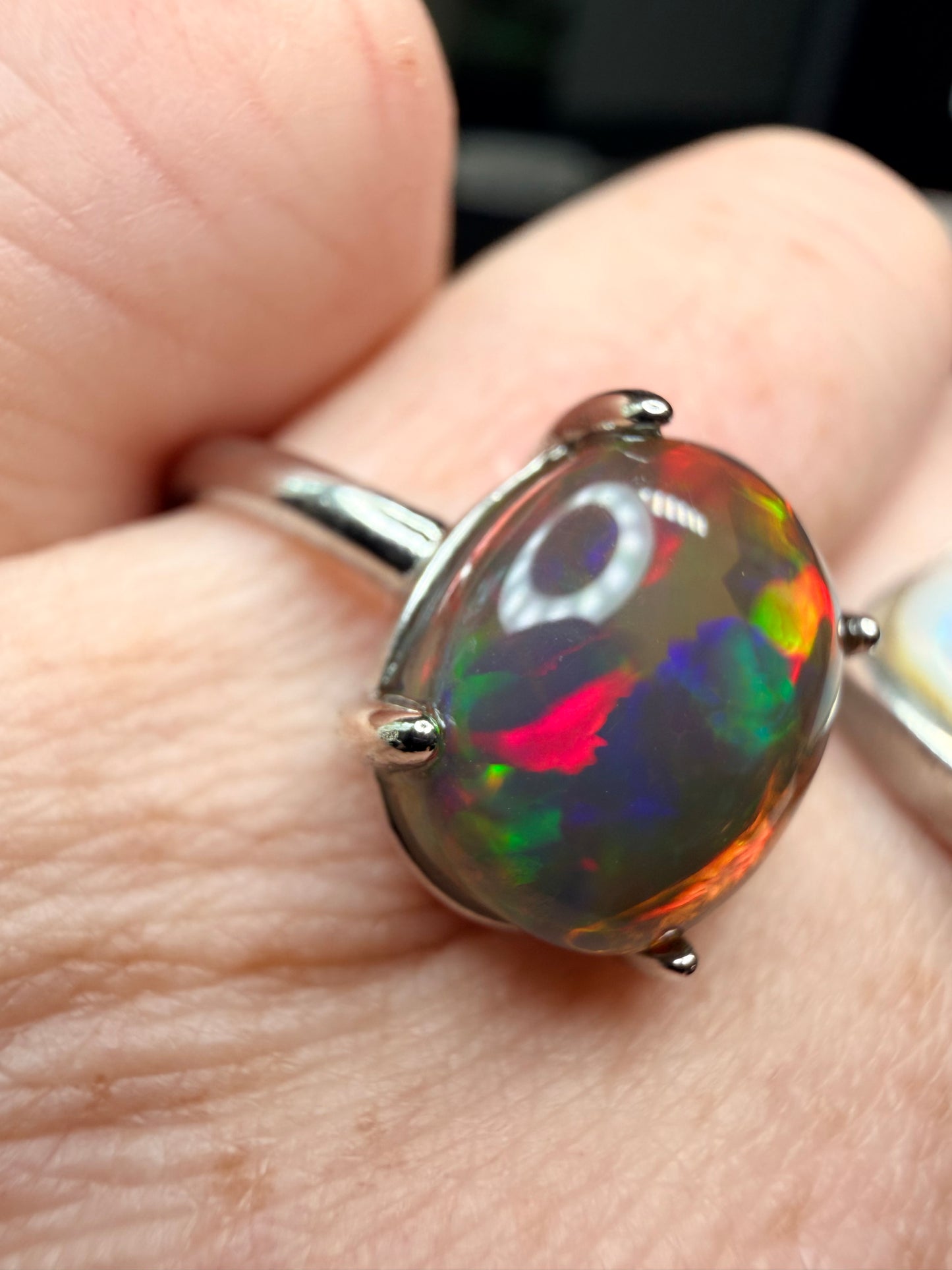 3.4 carat all natural black Ethiopian opal adjustable ring