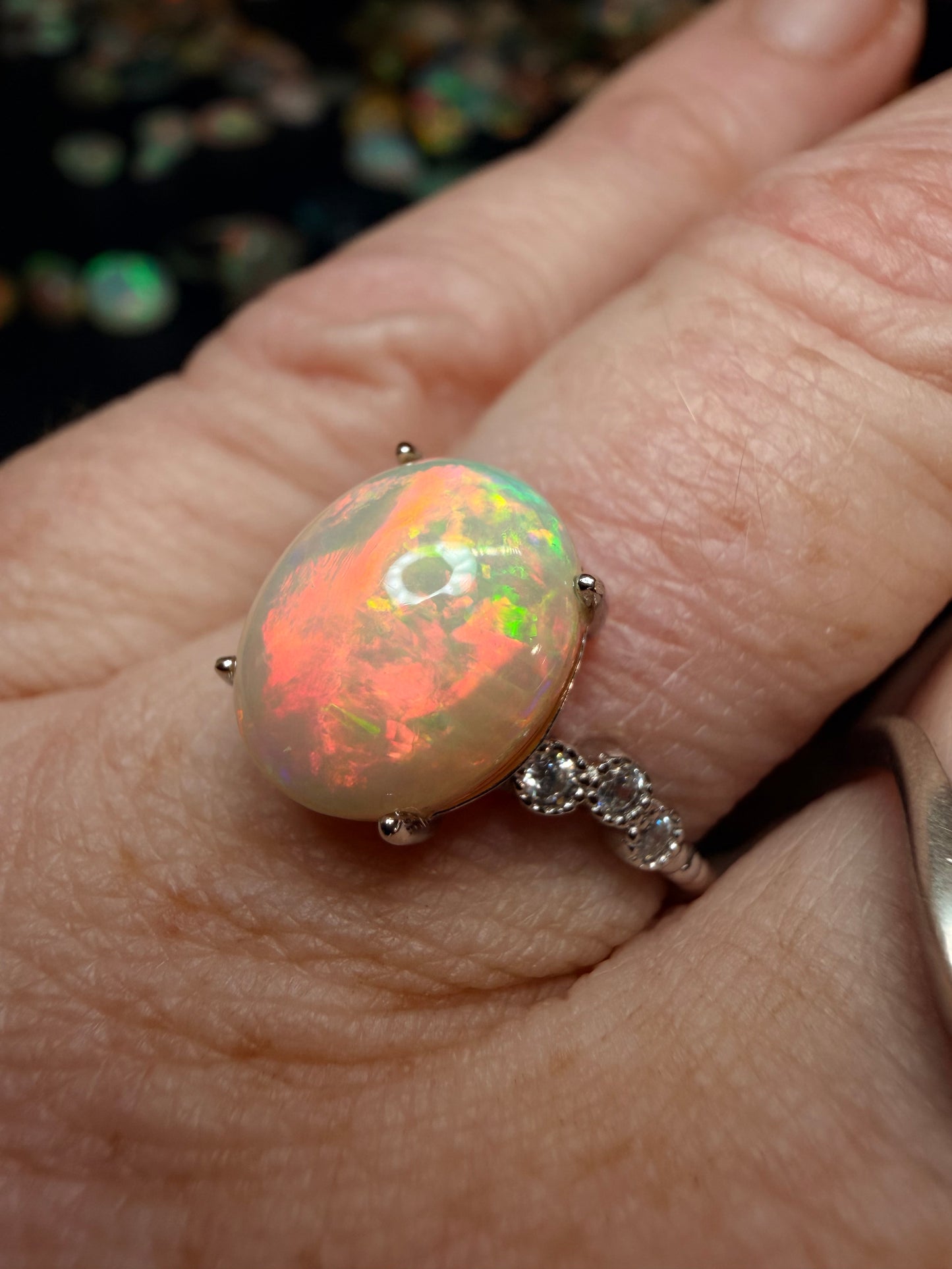 2.8 carat Ethiopian opal natural adjustable ring