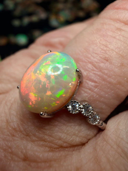 2.8 carat Ethiopian opal natural adjustable ring