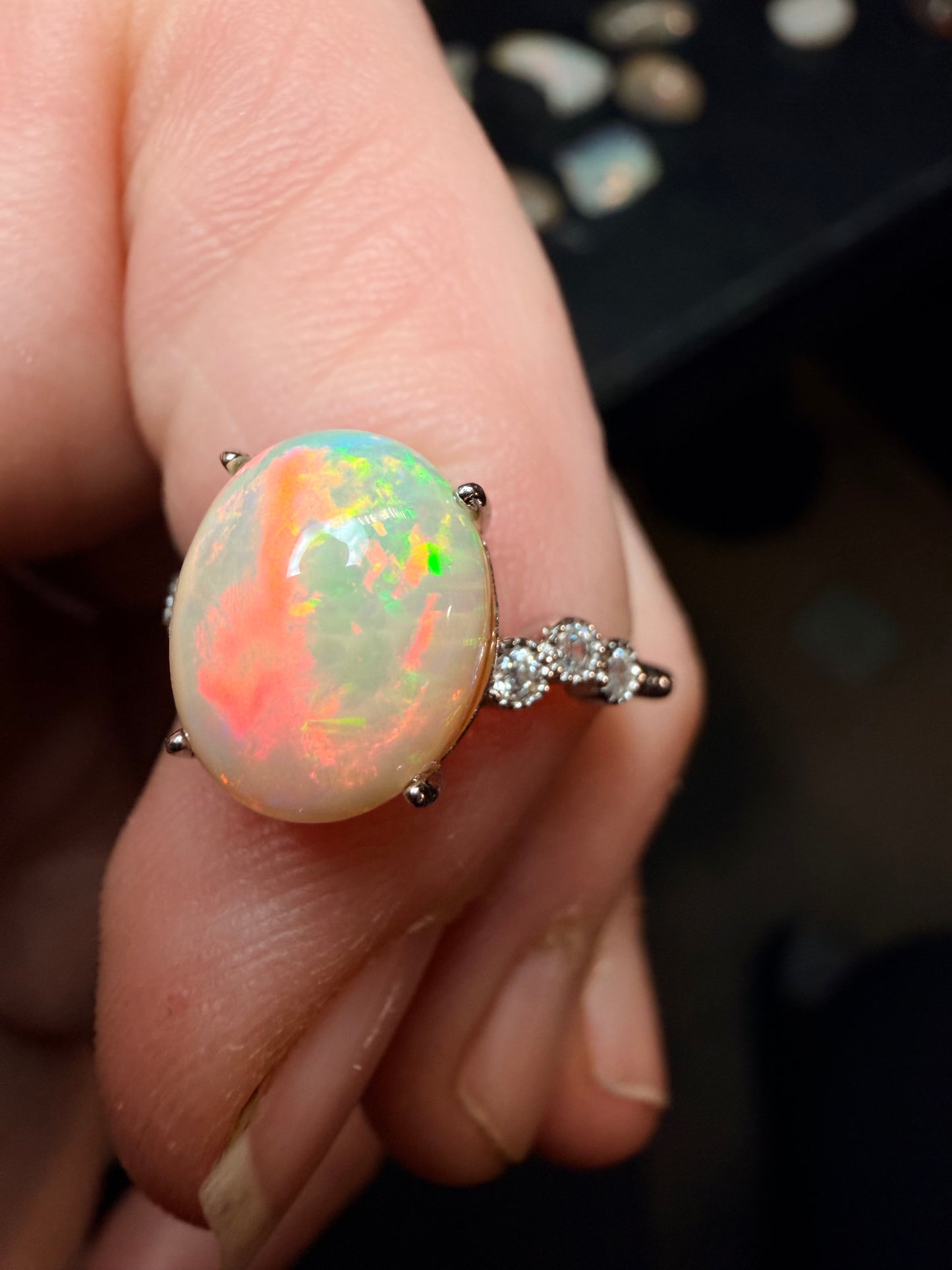2.8 carat Ethiopian opal natural adjustable ring