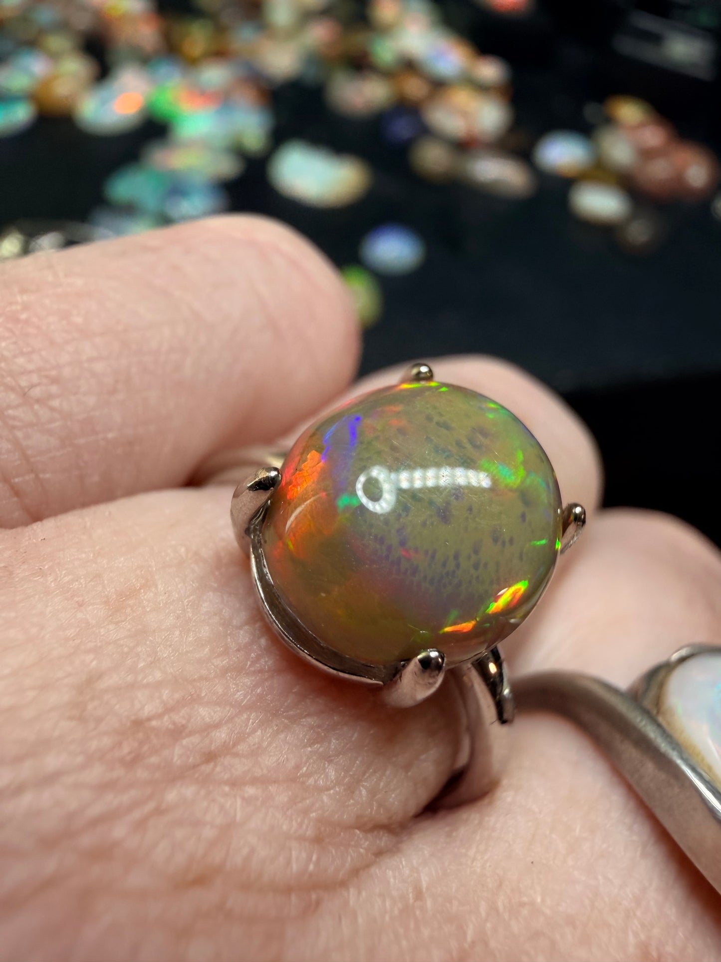 4.1 carat all natural dark honeycomb Ethiopian opal adjustable ring