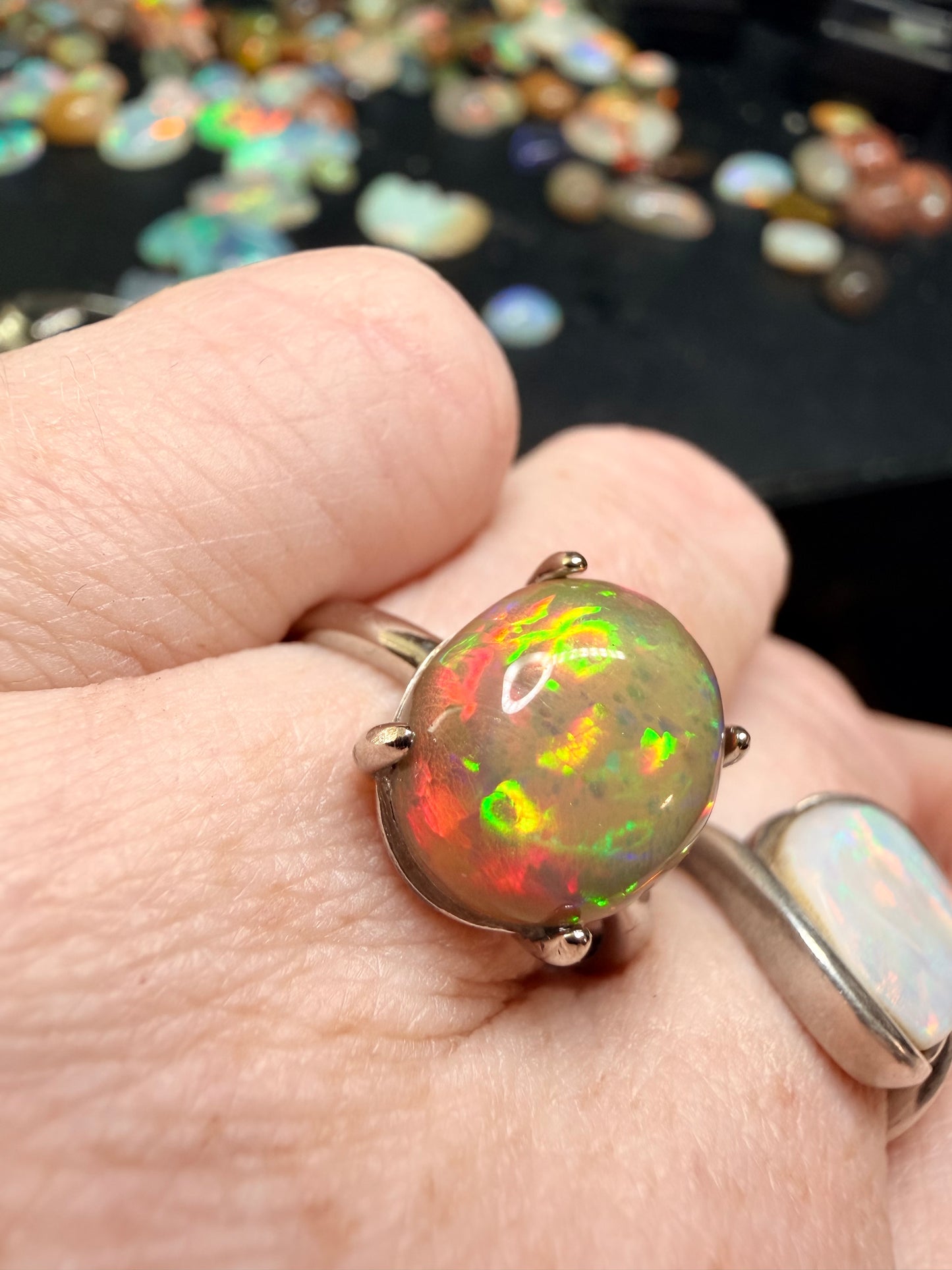 4.1 carat all natural dark honeycomb Ethiopian opal adjustable ring