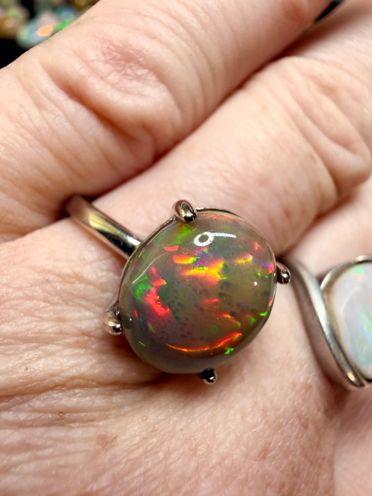 4.1 carat all natural dark honeycomb Ethiopian opal adjustable ring