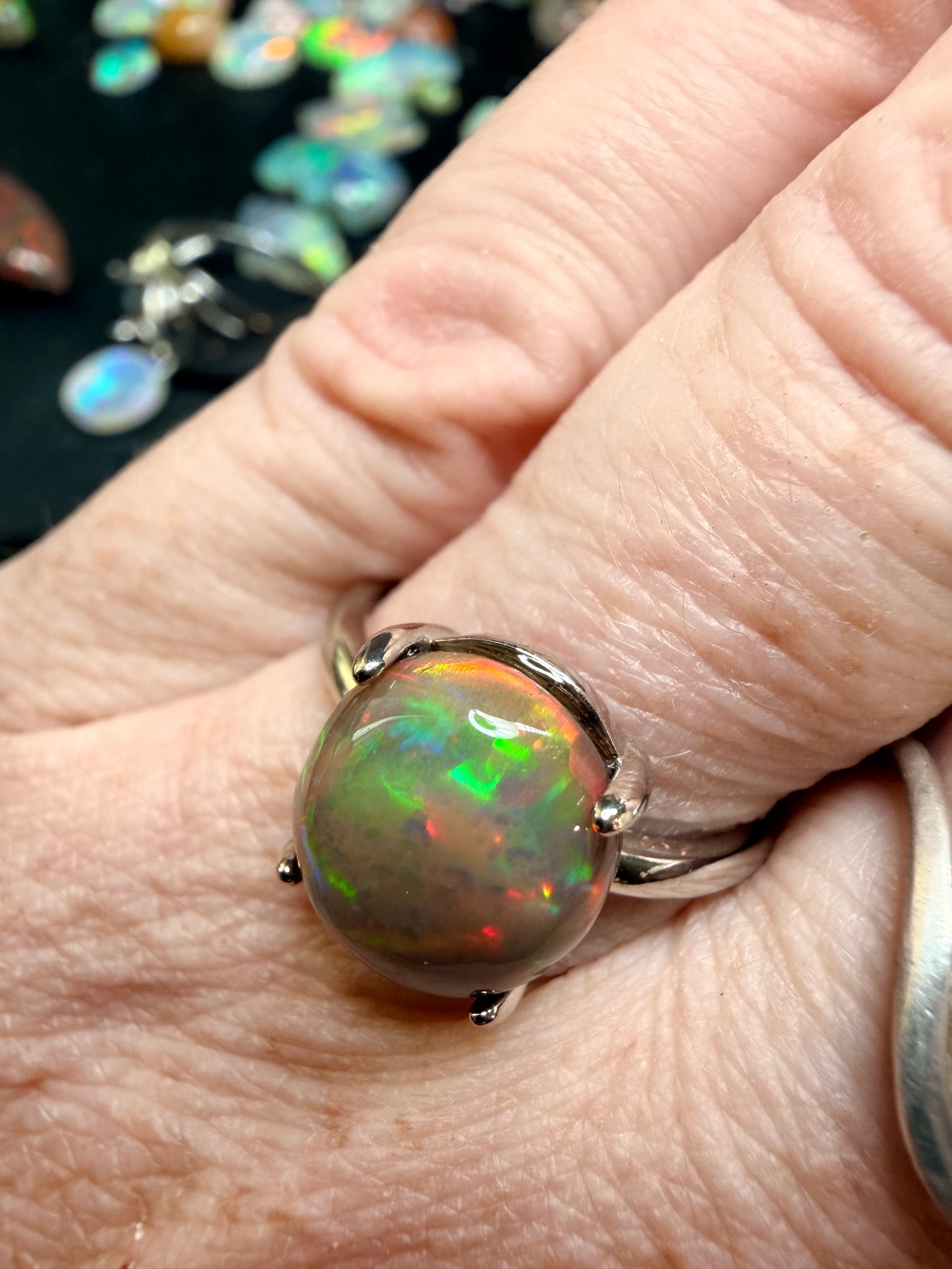 4.1 carat all natural dark honeycomb Ethiopian opal adjustable ring