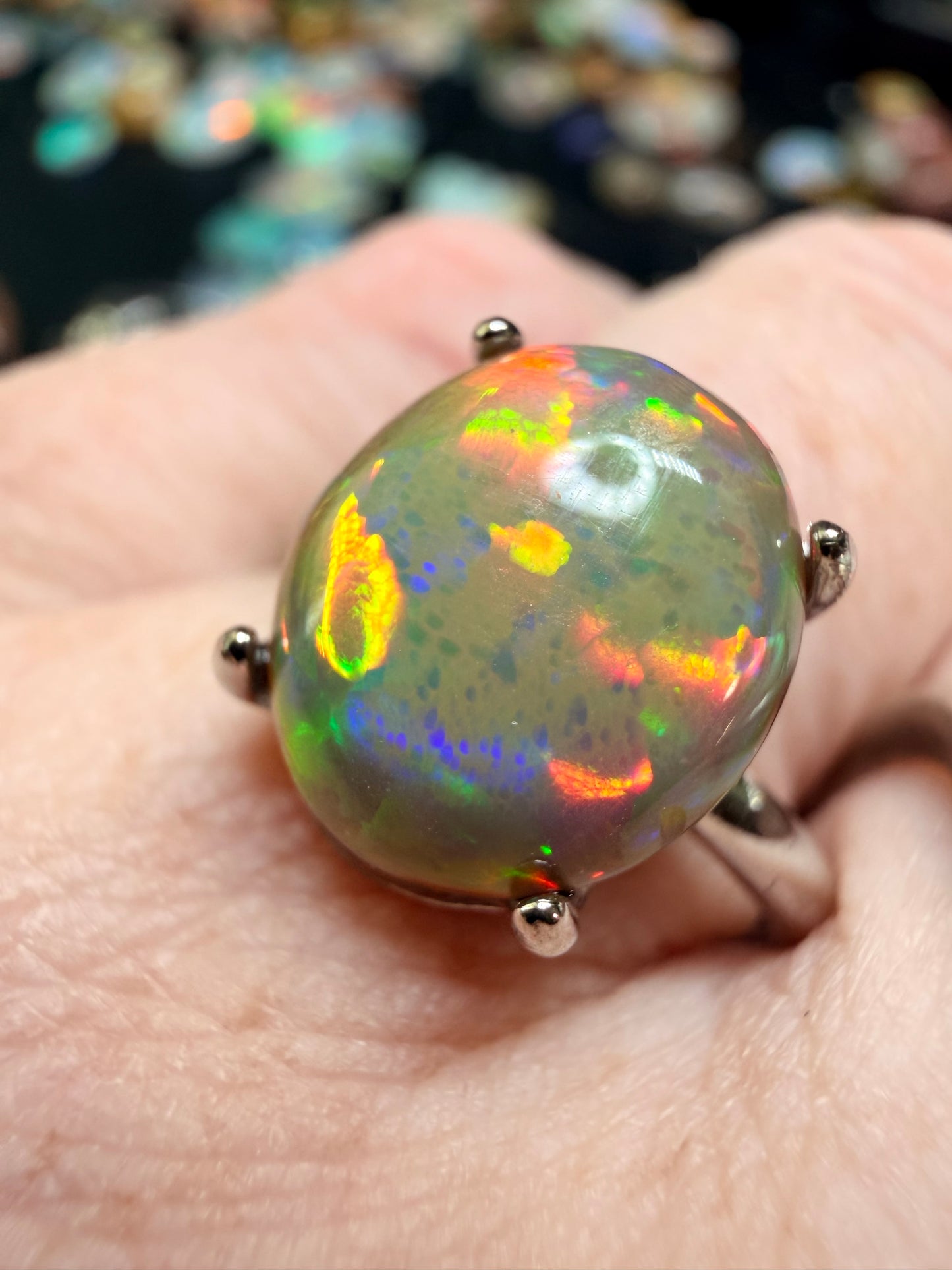 4.1 carat all natural dark honeycomb Ethiopian opal adjustable ring