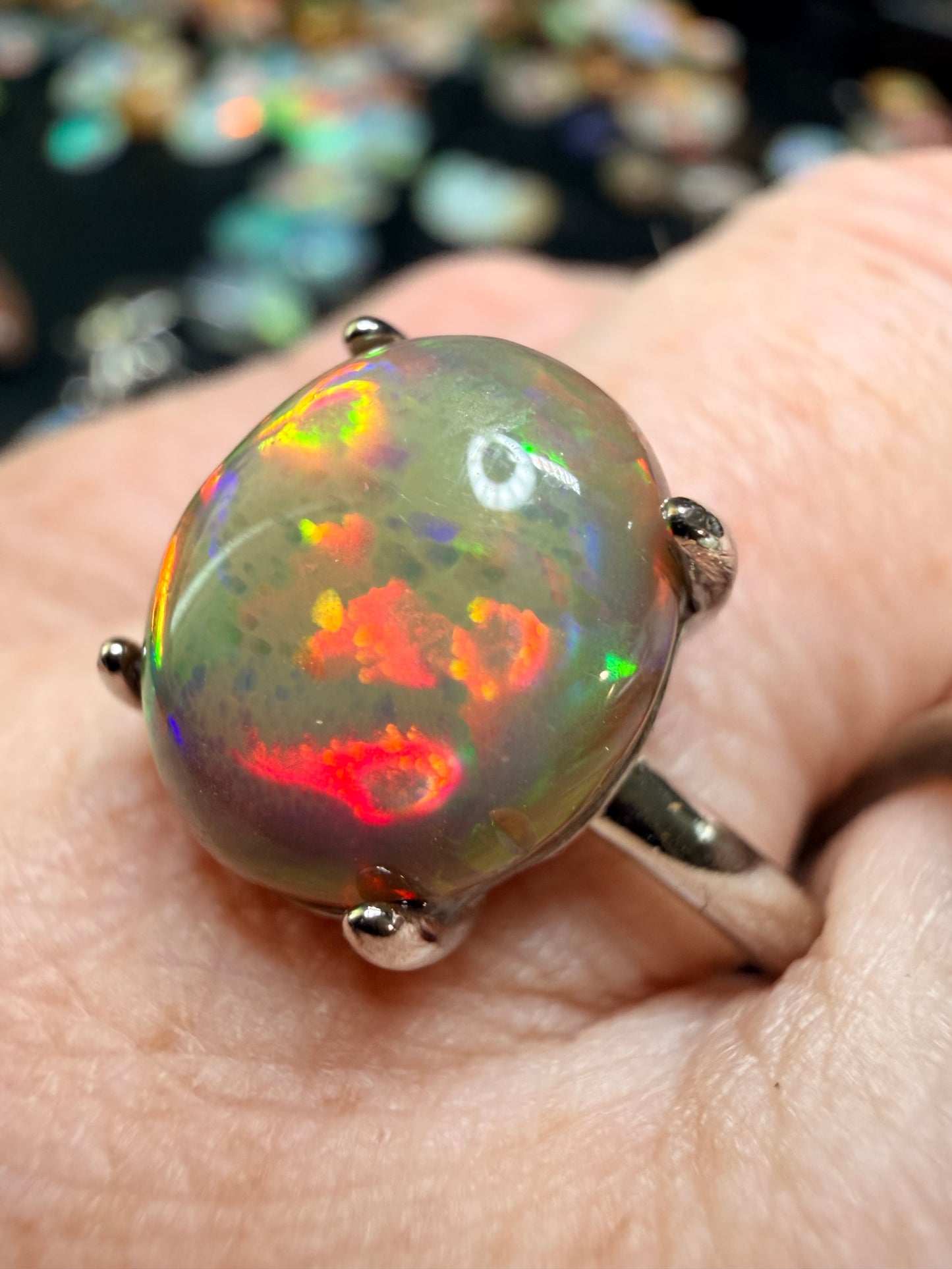 4.1 carat all natural dark honeycomb Ethiopian opal adjustable ring