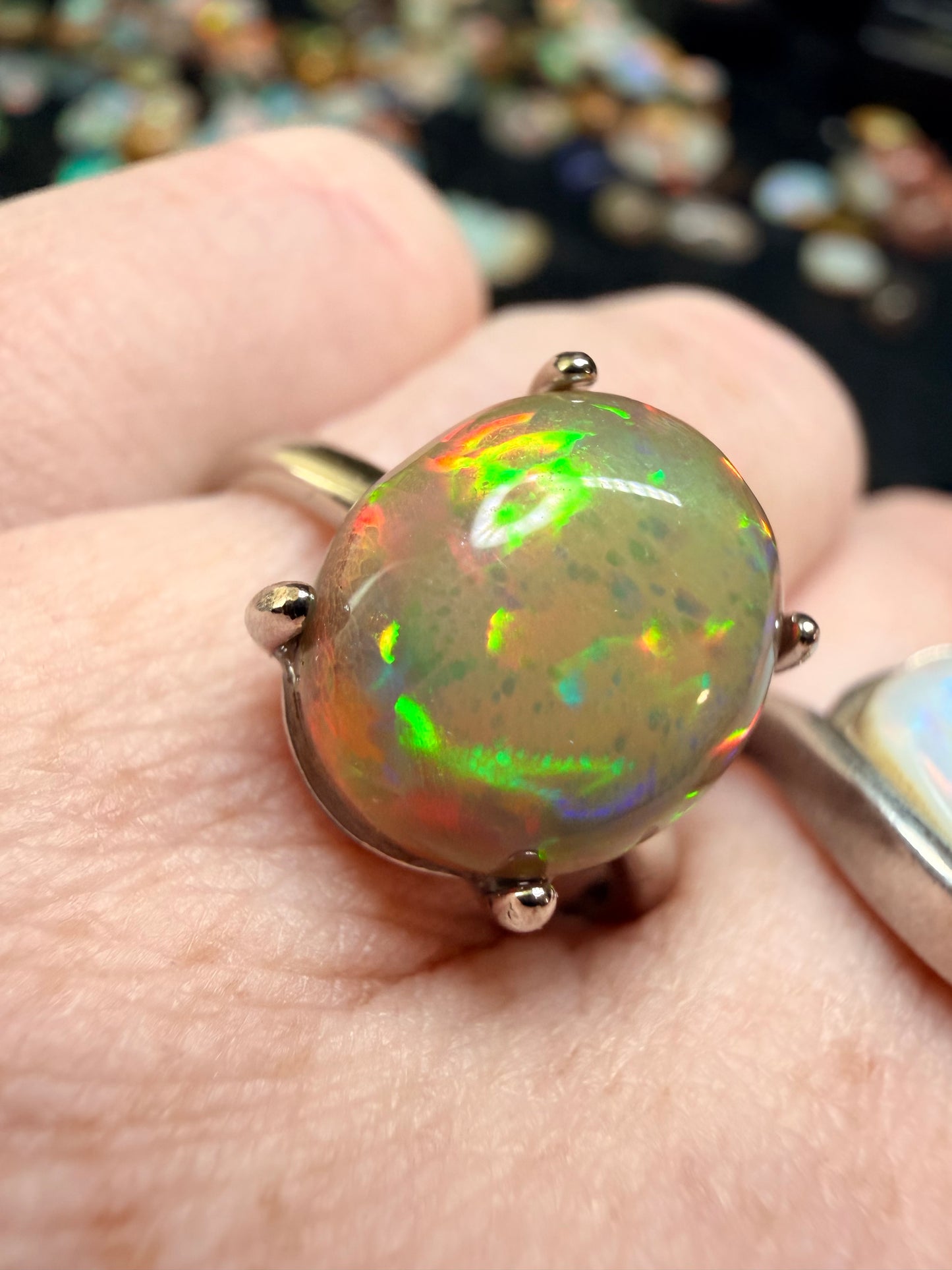 4.1 carat all natural dark honeycomb Ethiopian opal adjustable ring