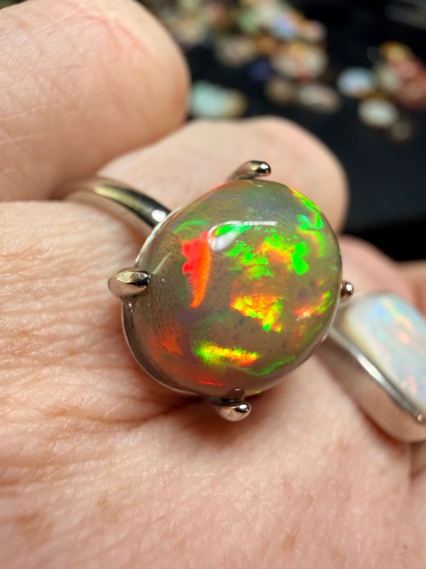 4.1 carat all natural dark honeycomb Ethiopian opal adjustable ring