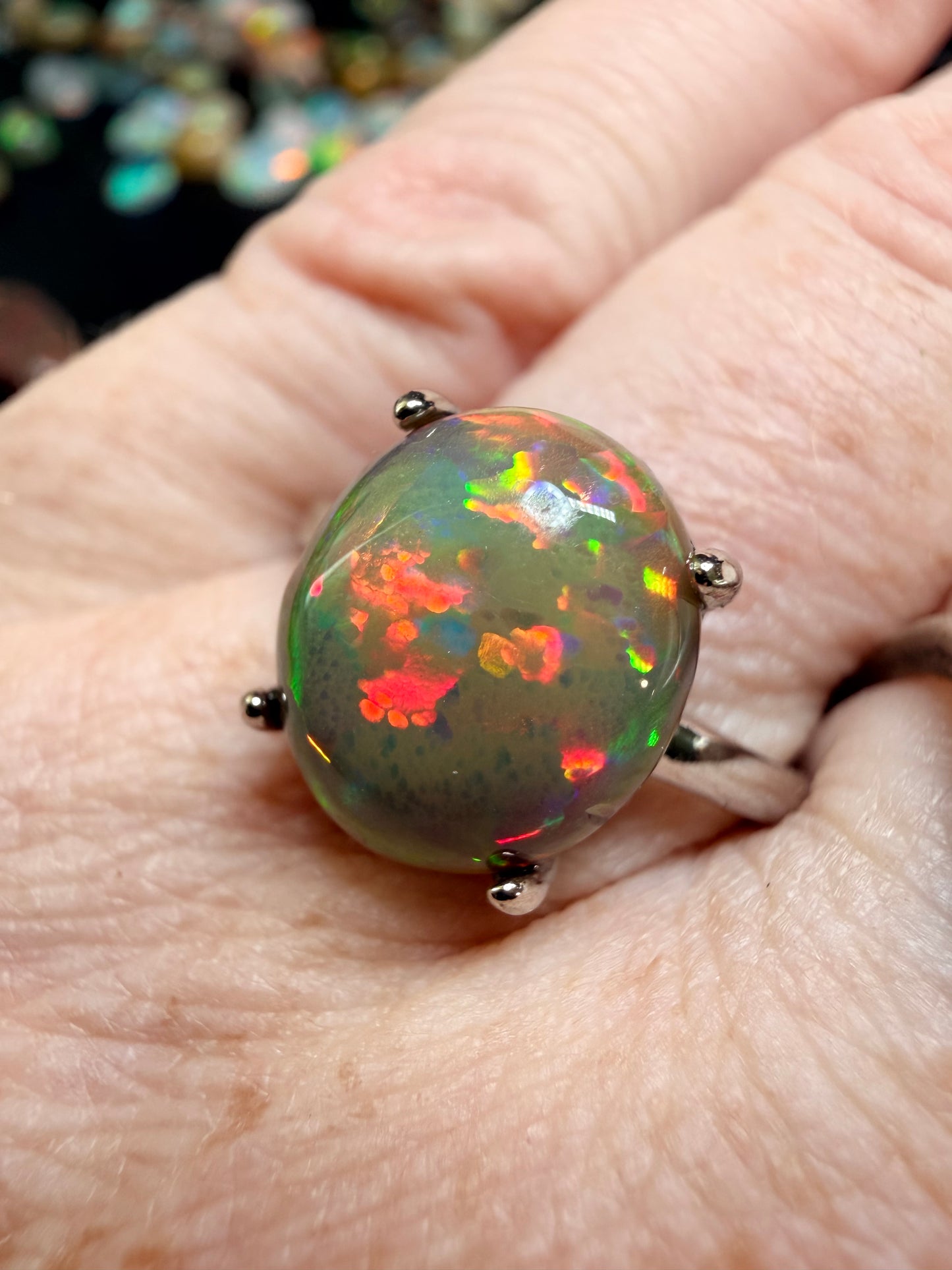 4.1 carat all natural dark honeycomb Ethiopian opal adjustable ring