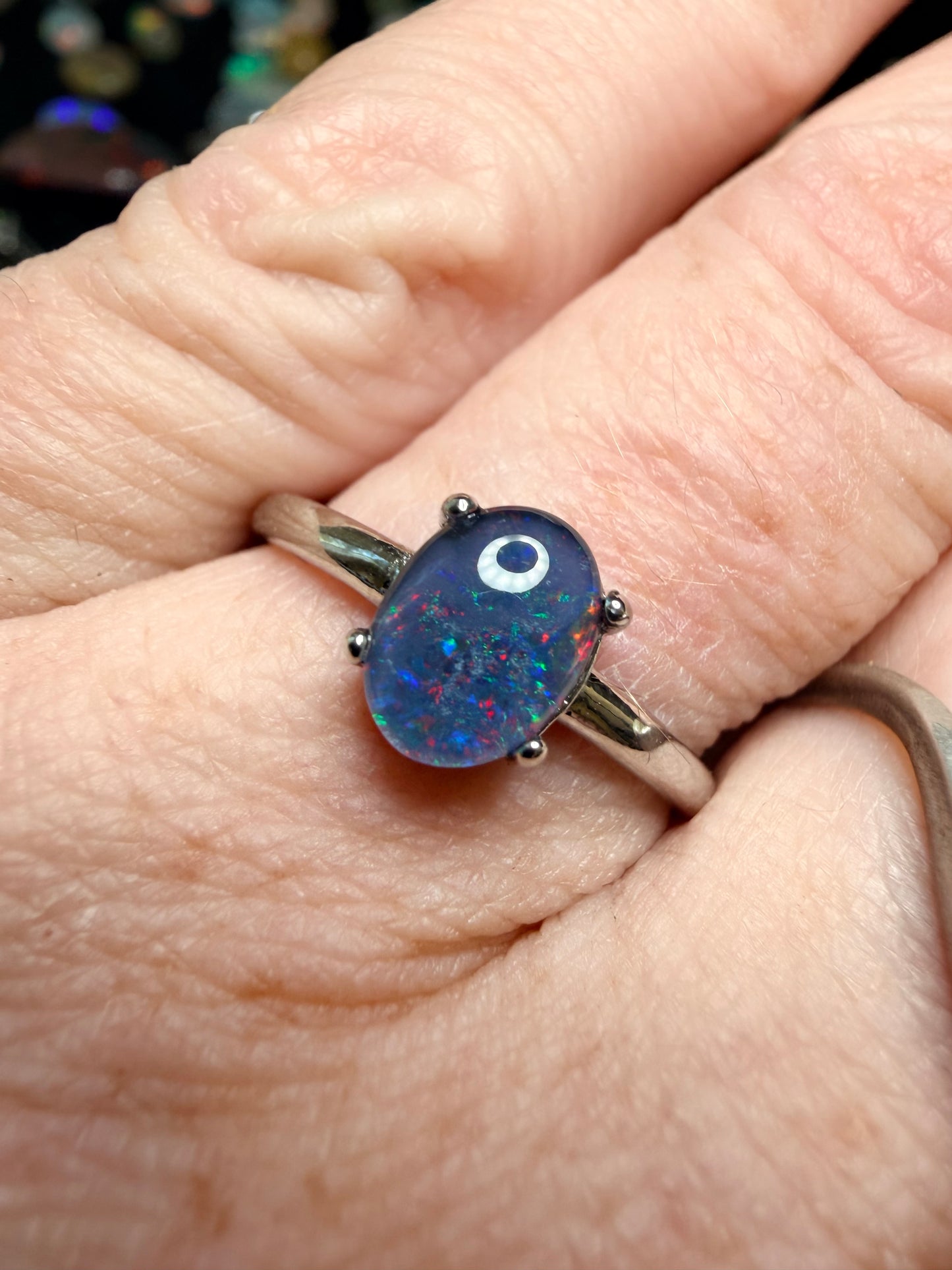 Australian Lightning Ridge triplet stone adjustable ring