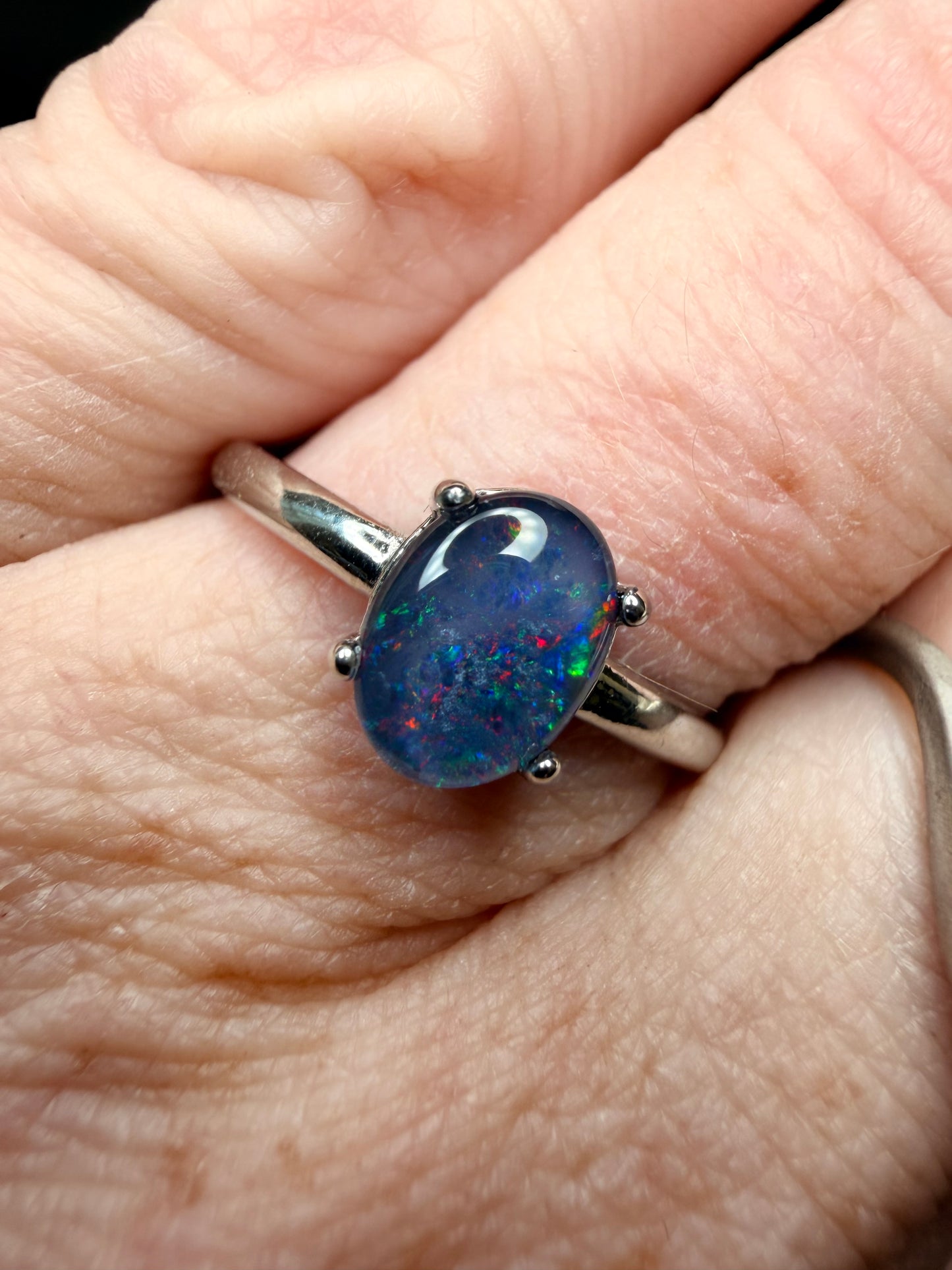 Australian Lightning Ridge triplet stone adjustable ring