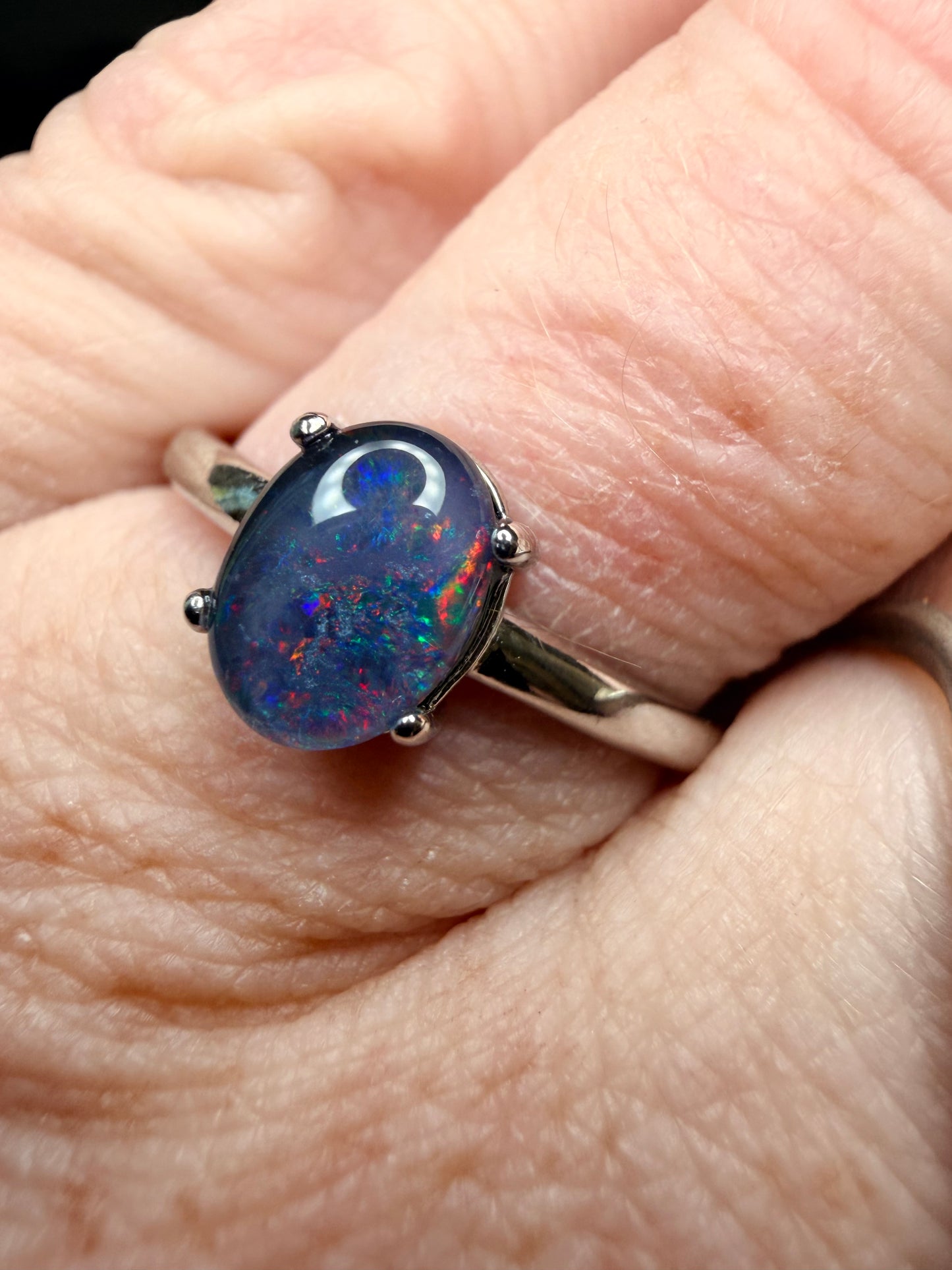 Australian Lightning Ridge triplet stone adjustable ring