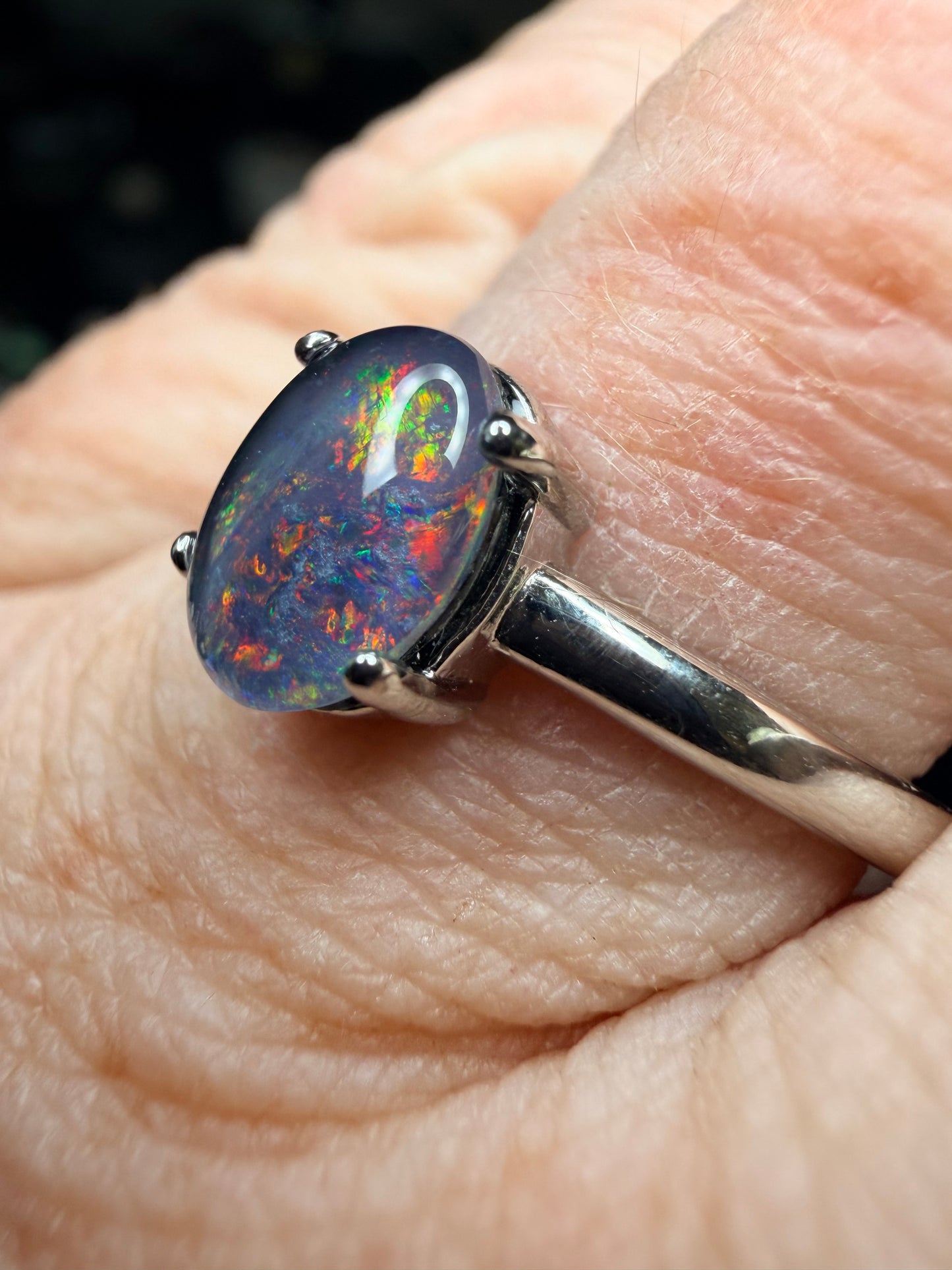 Australian Lightning Ridge triplet stone adjustable ring