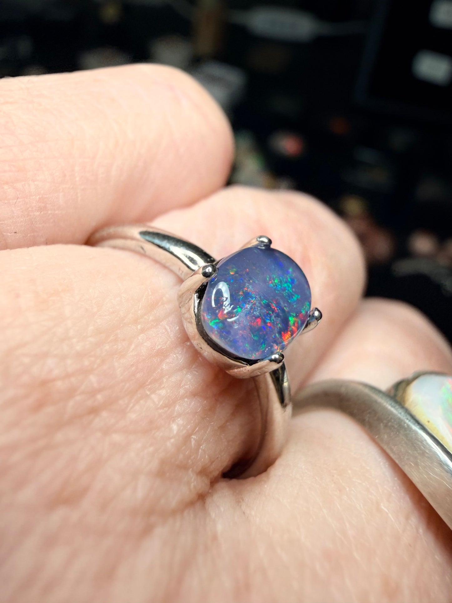 Australian Lightning Ridge triplet stone adjustable ring
