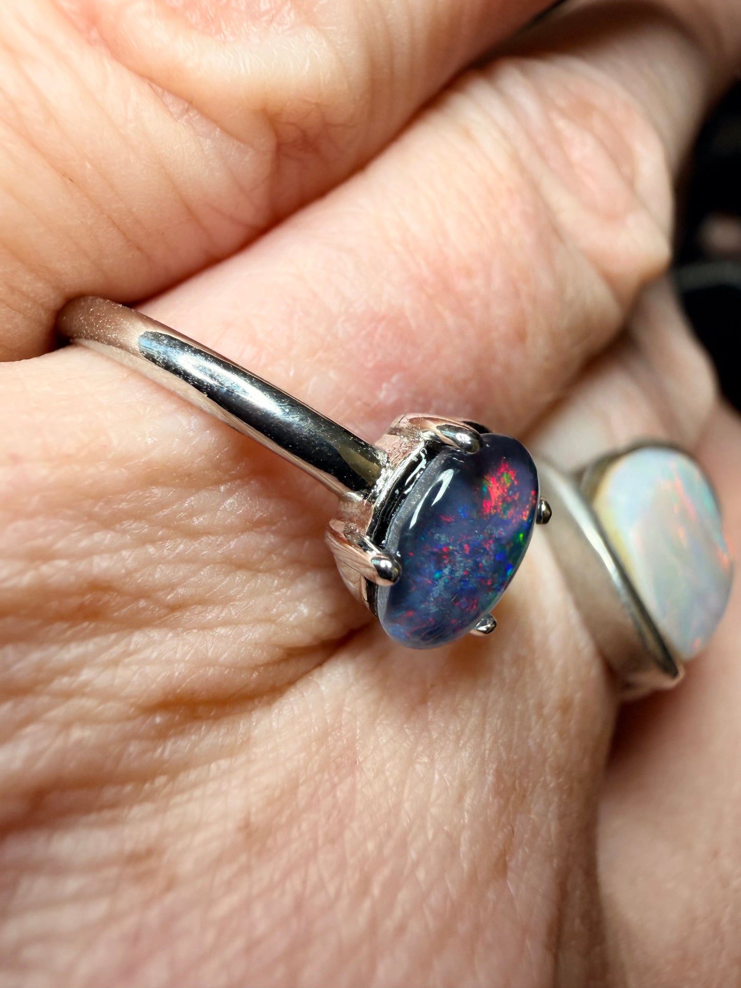 Australian Lightning Ridge triplet stone adjustable ring