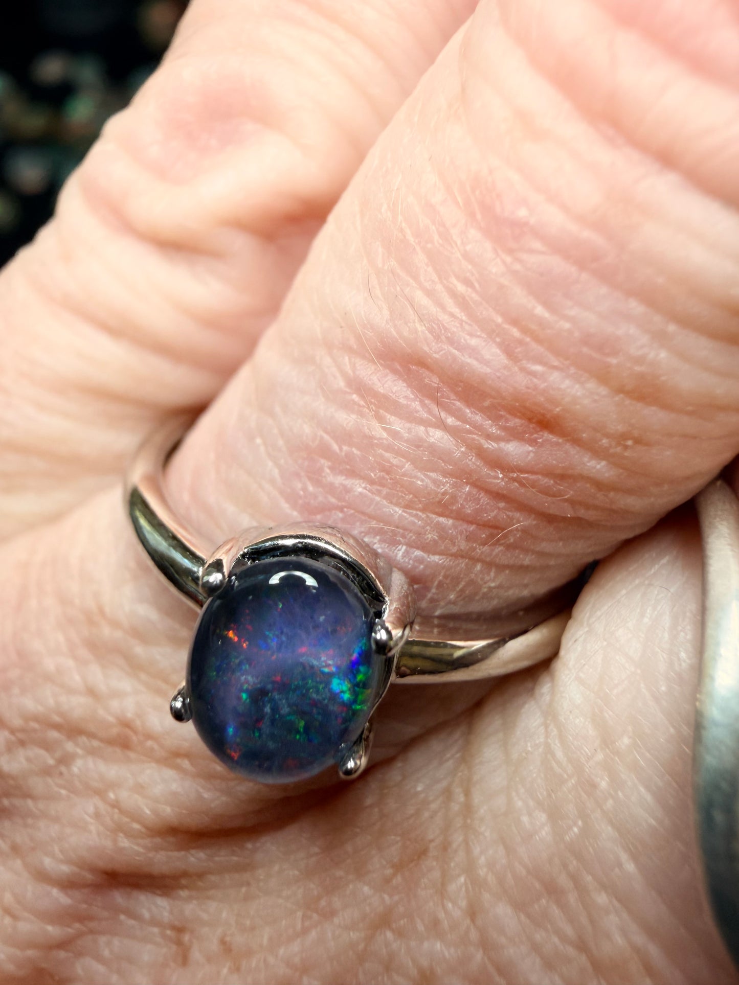 Australian Lightning Ridge triplet stone adjustable ring