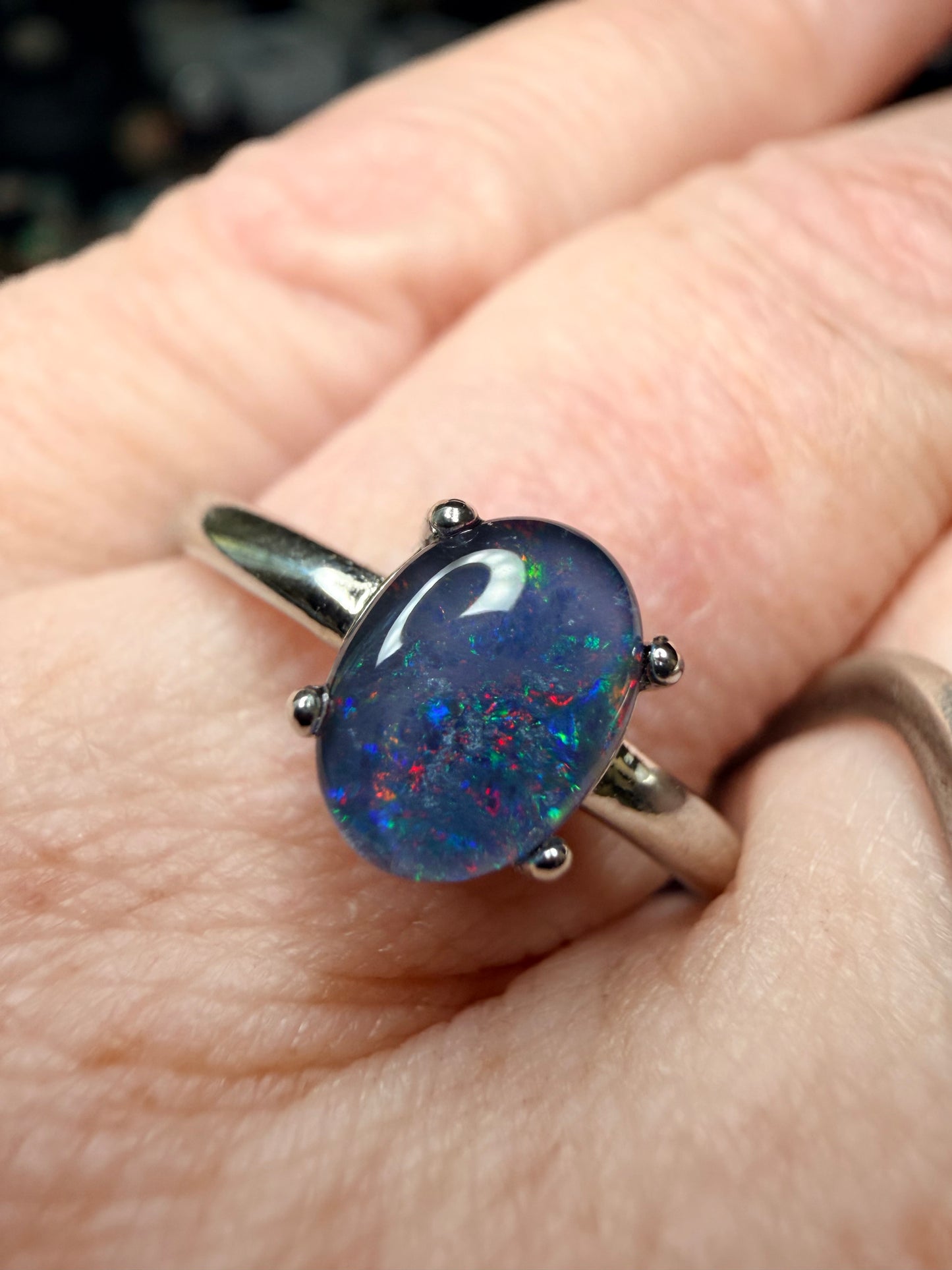 Australian Lightning Ridge triplet stone adjustable ring