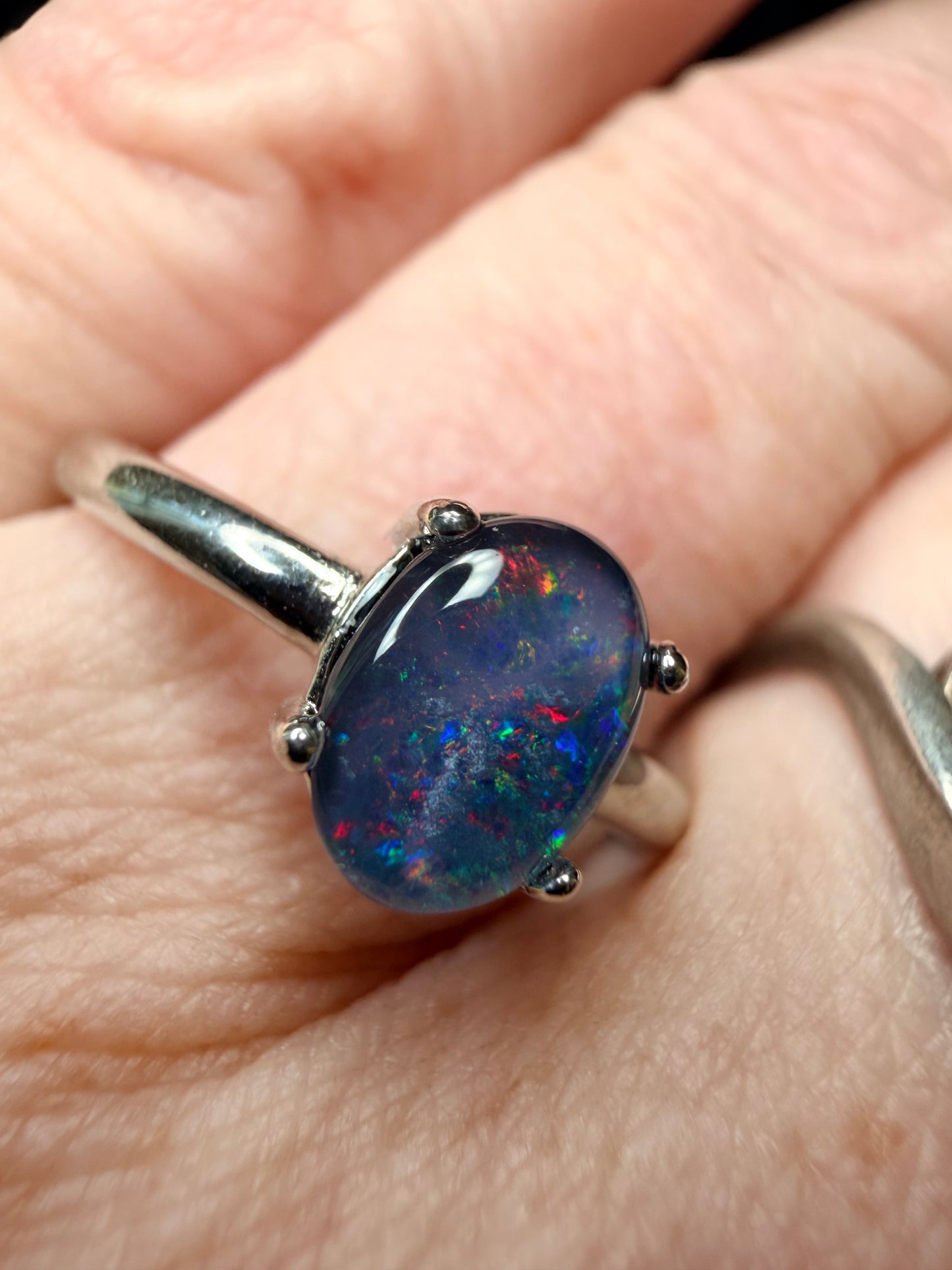 Australian Lightning Ridge triplet stone adjustable ring
