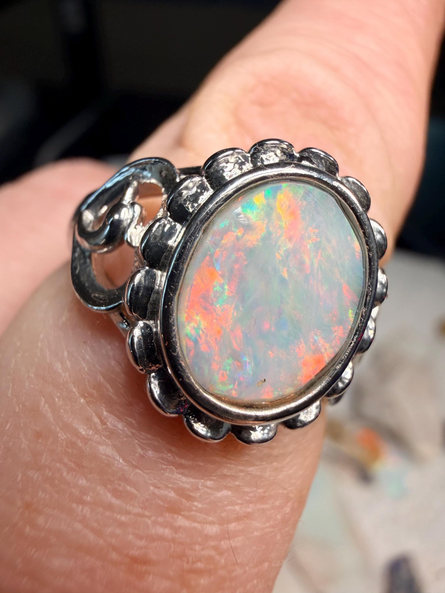 2.5 carat Australian opal adjustable ring insane color flash