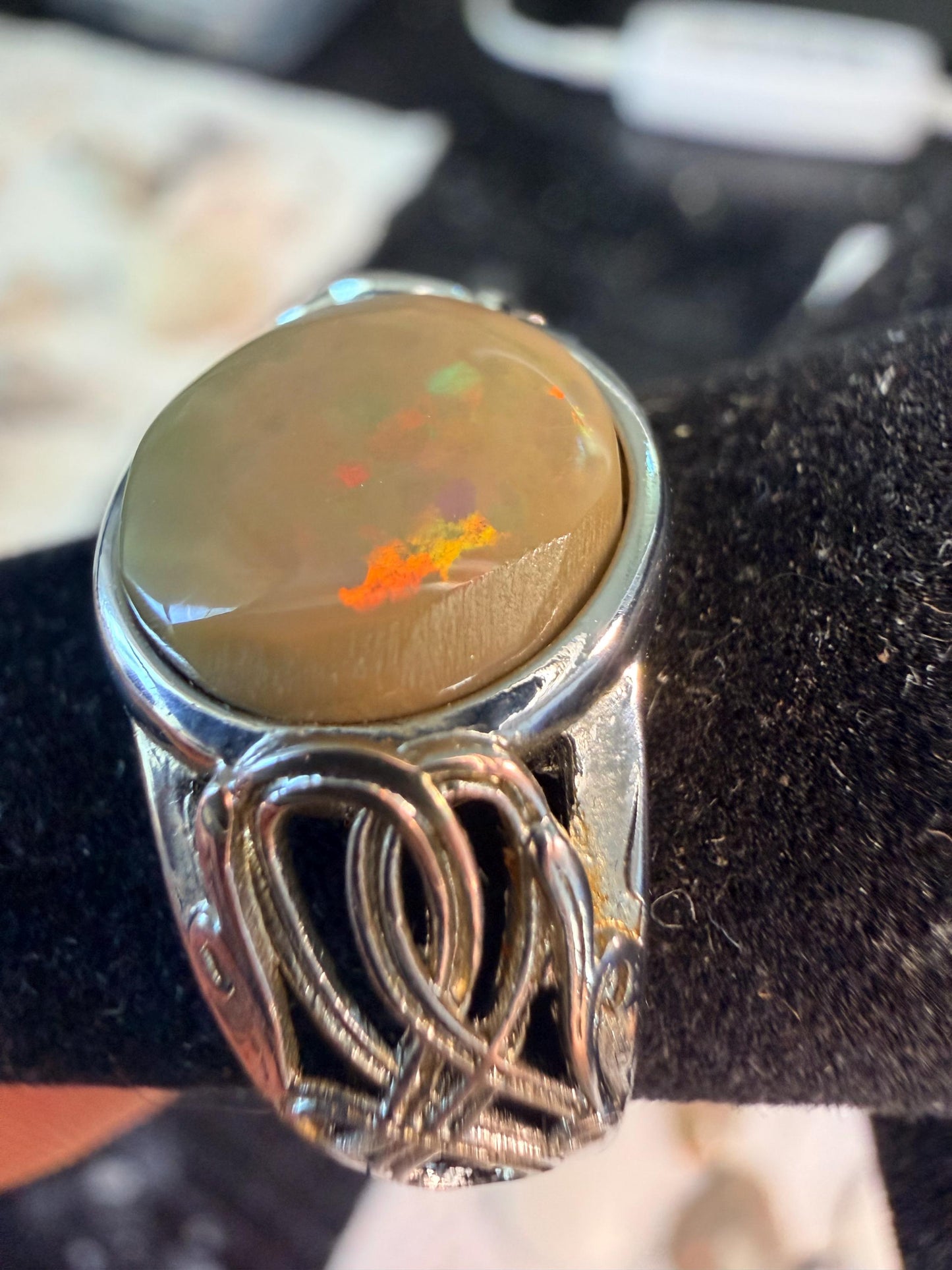 2.2 carat Ethiopian opal chocolate adjustable ring