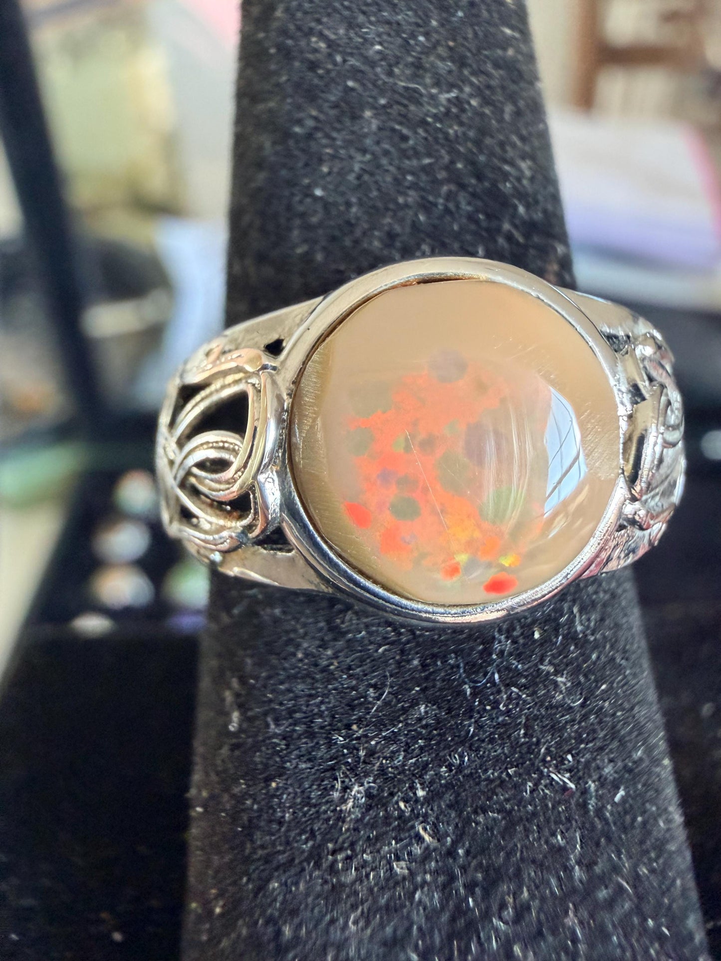 2.2 carat Ethiopian opal chocolate adjustable ring