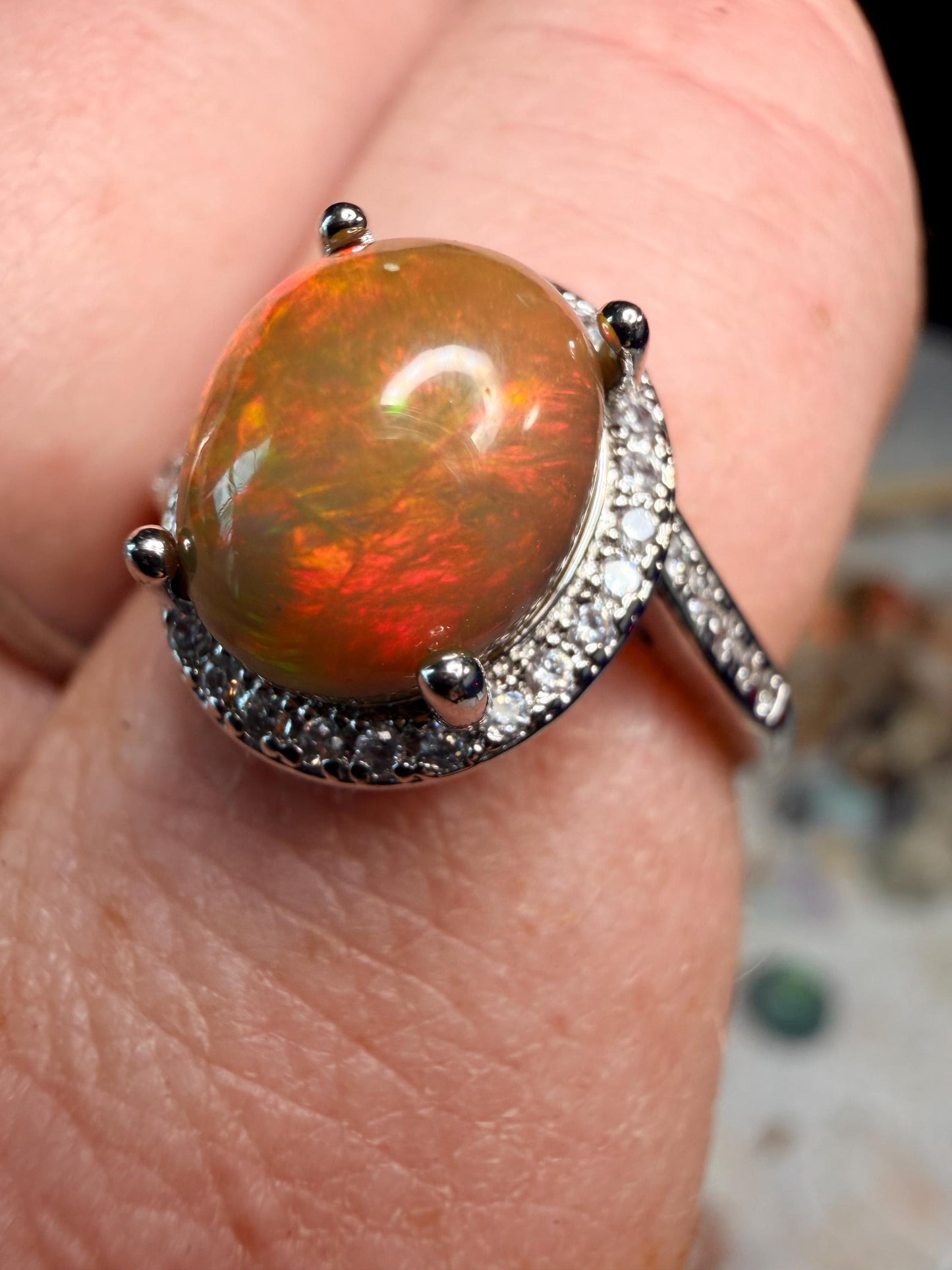 Gorgeous dark 2.7 carat Ethiopian opal adjustable ring