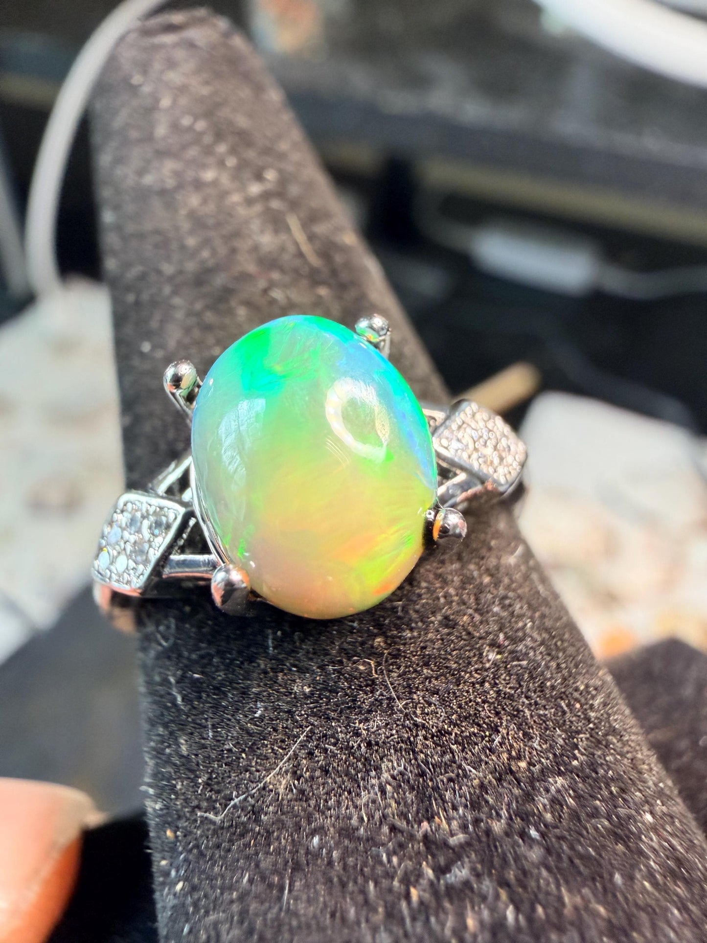 1.4 carat Ethiopian opal adjustable ring stripe pattern