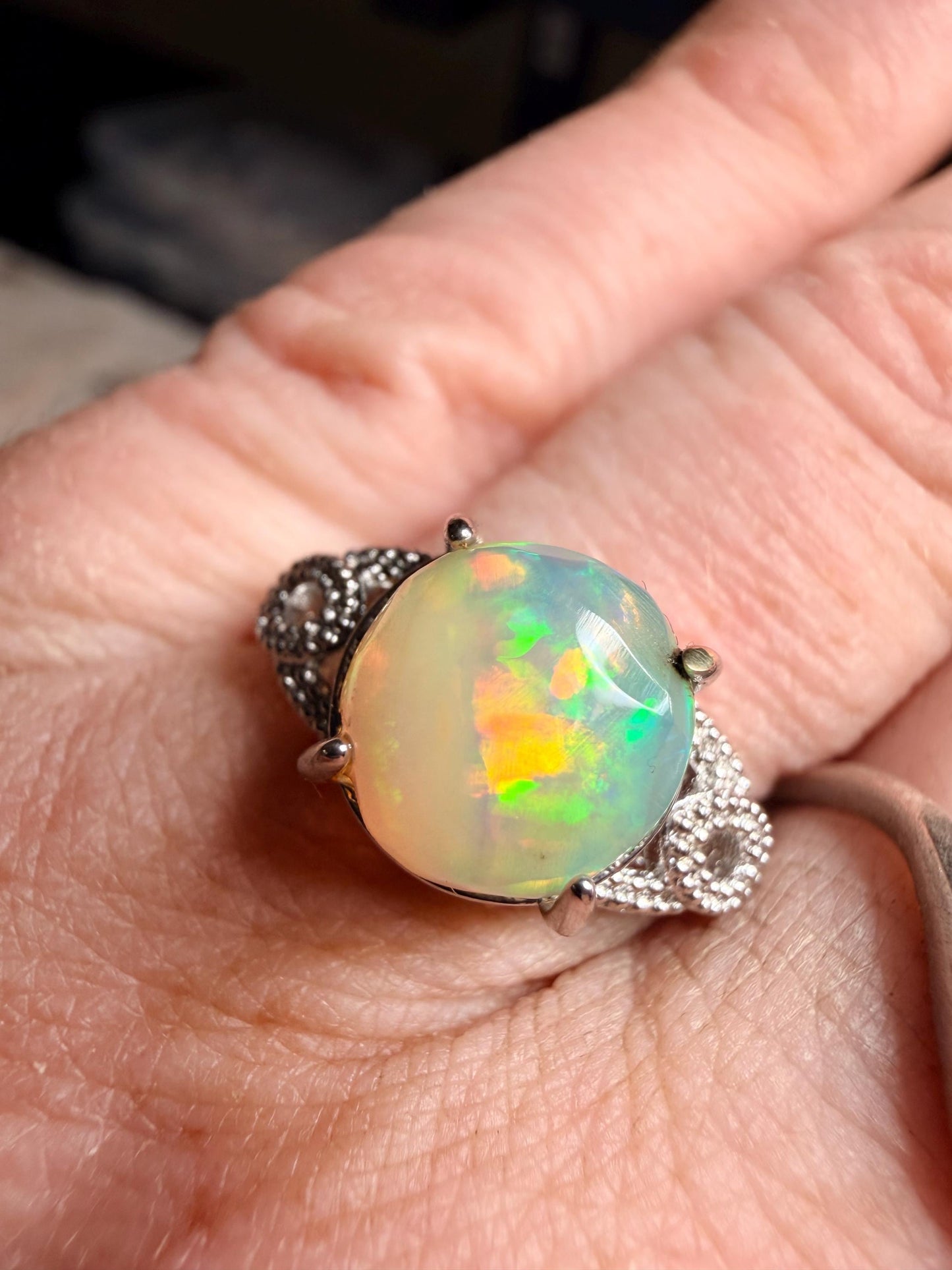 2.3 carat Ethiopian opal adjustable ring