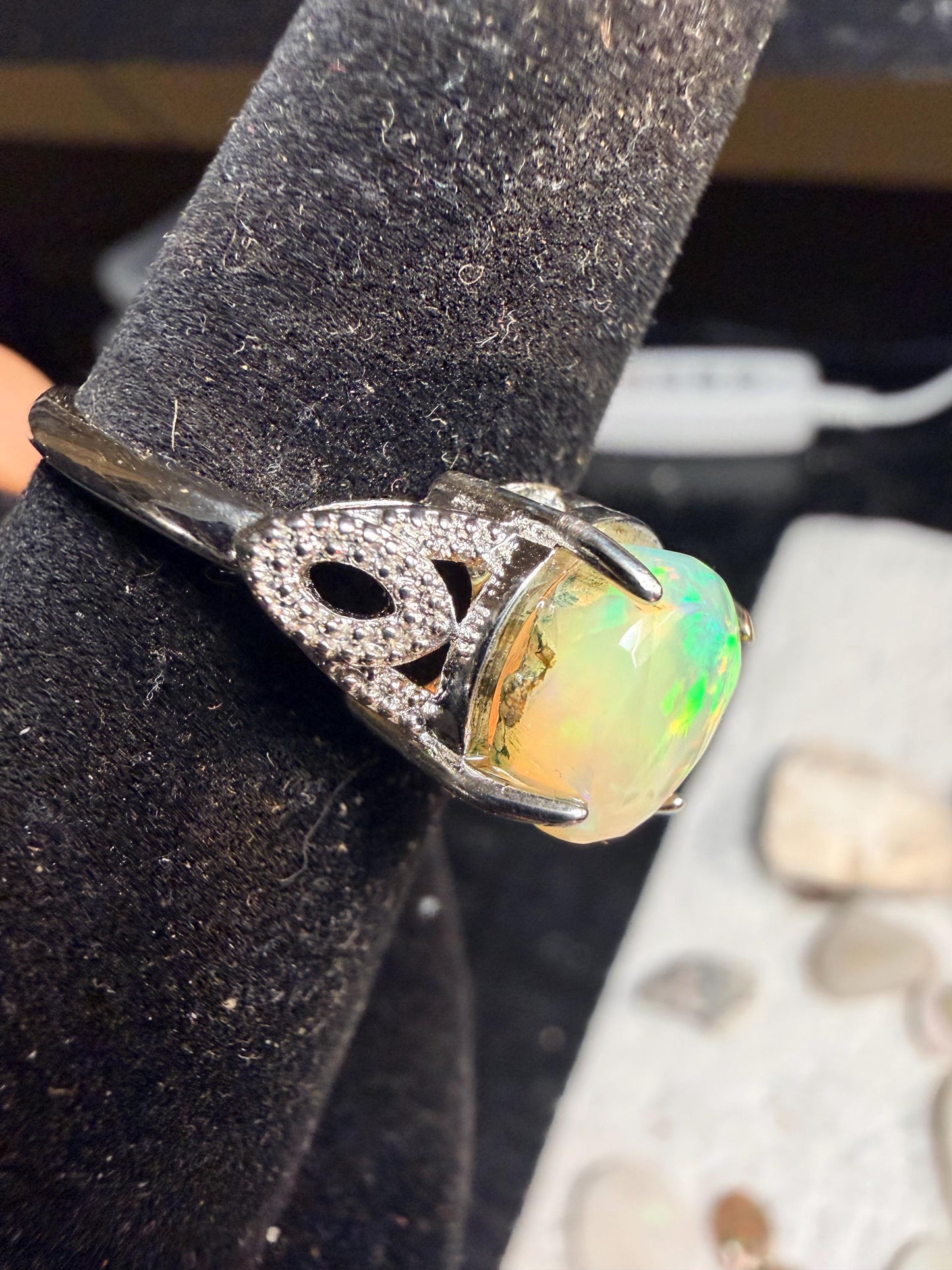 2.3 carat Ethiopian opal adjustable ring