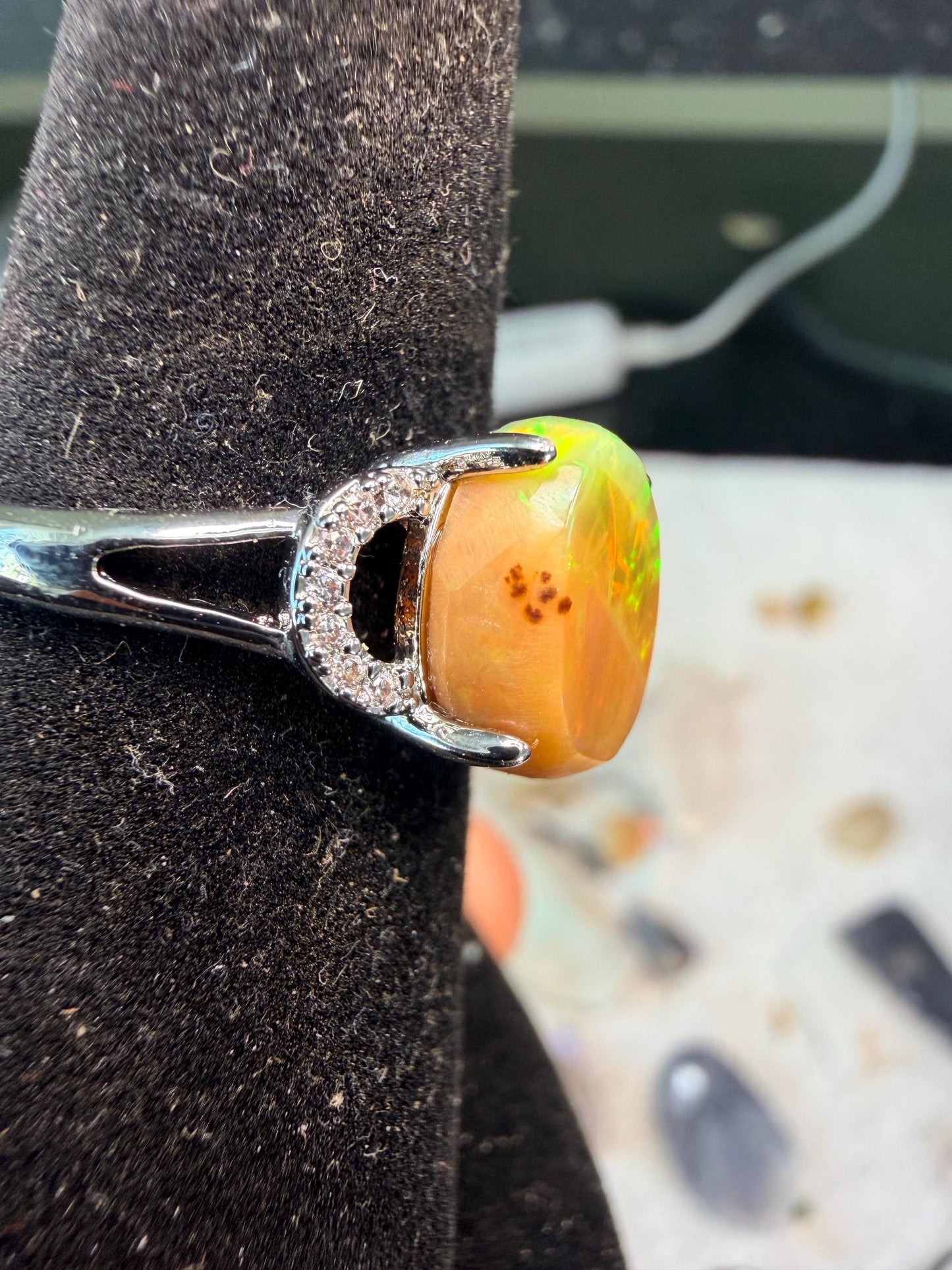 2.1 carat Ethiopian opal adjustable ring