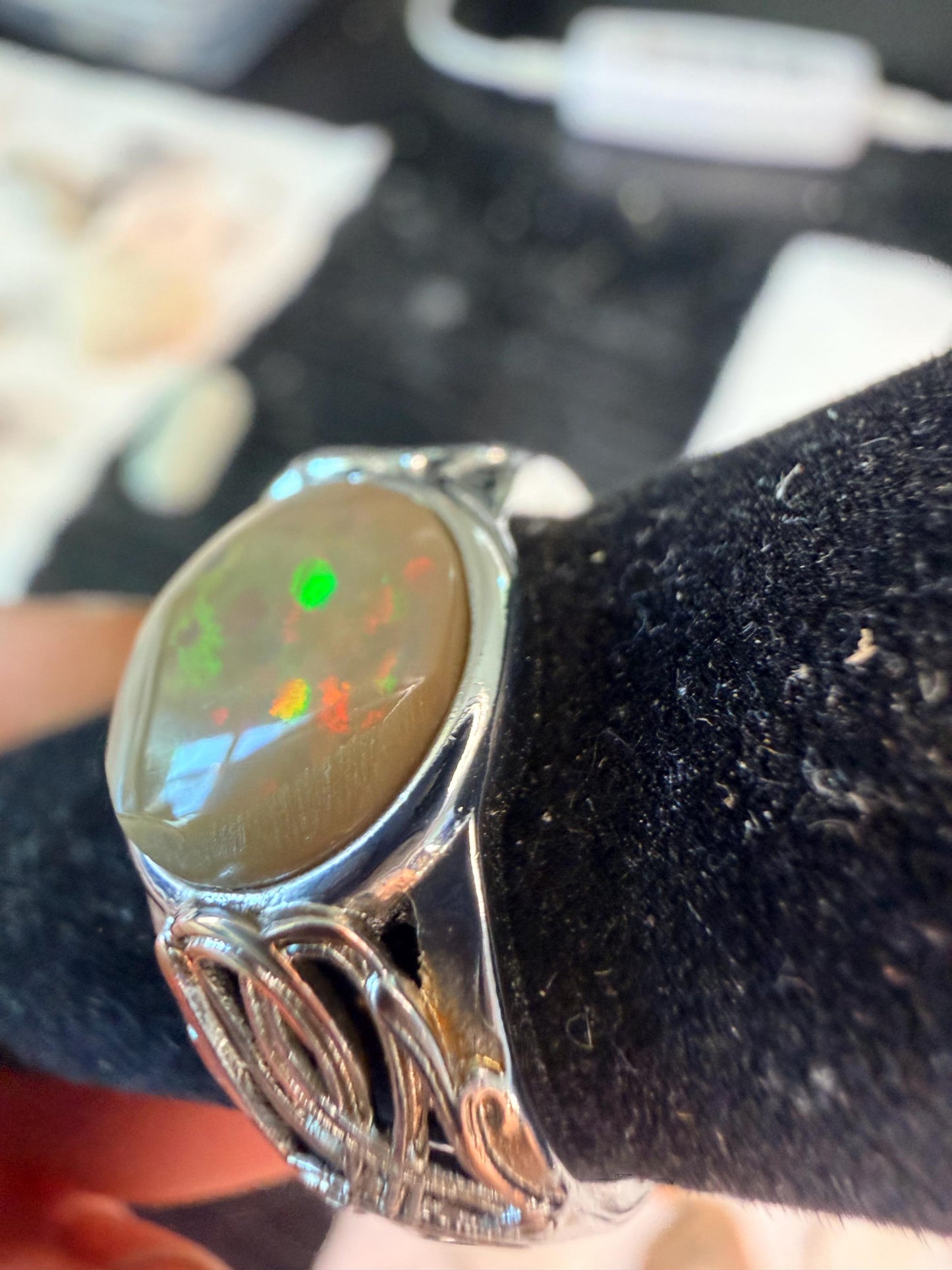 2.2 carat Ethiopian opal chocolate adjustable ring