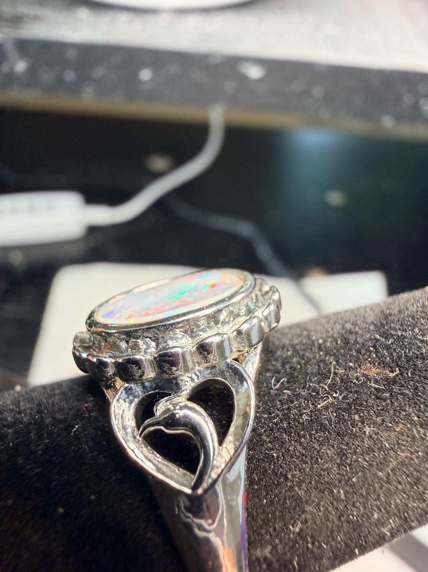 2.5 carat Australian opal adjustable ring insane color flash