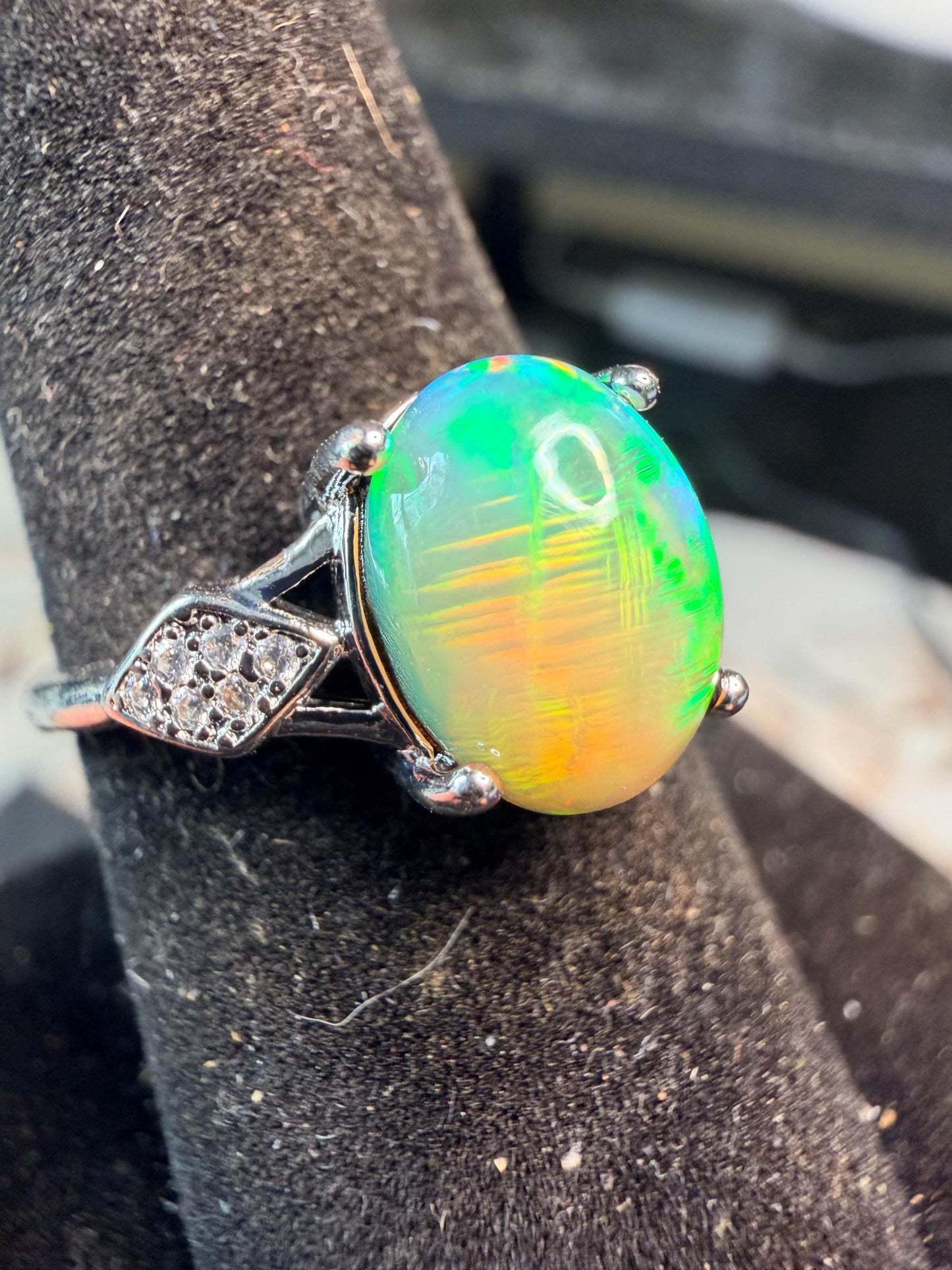 1.4 carat Ethiopian opal adjustable ring stripe pattern